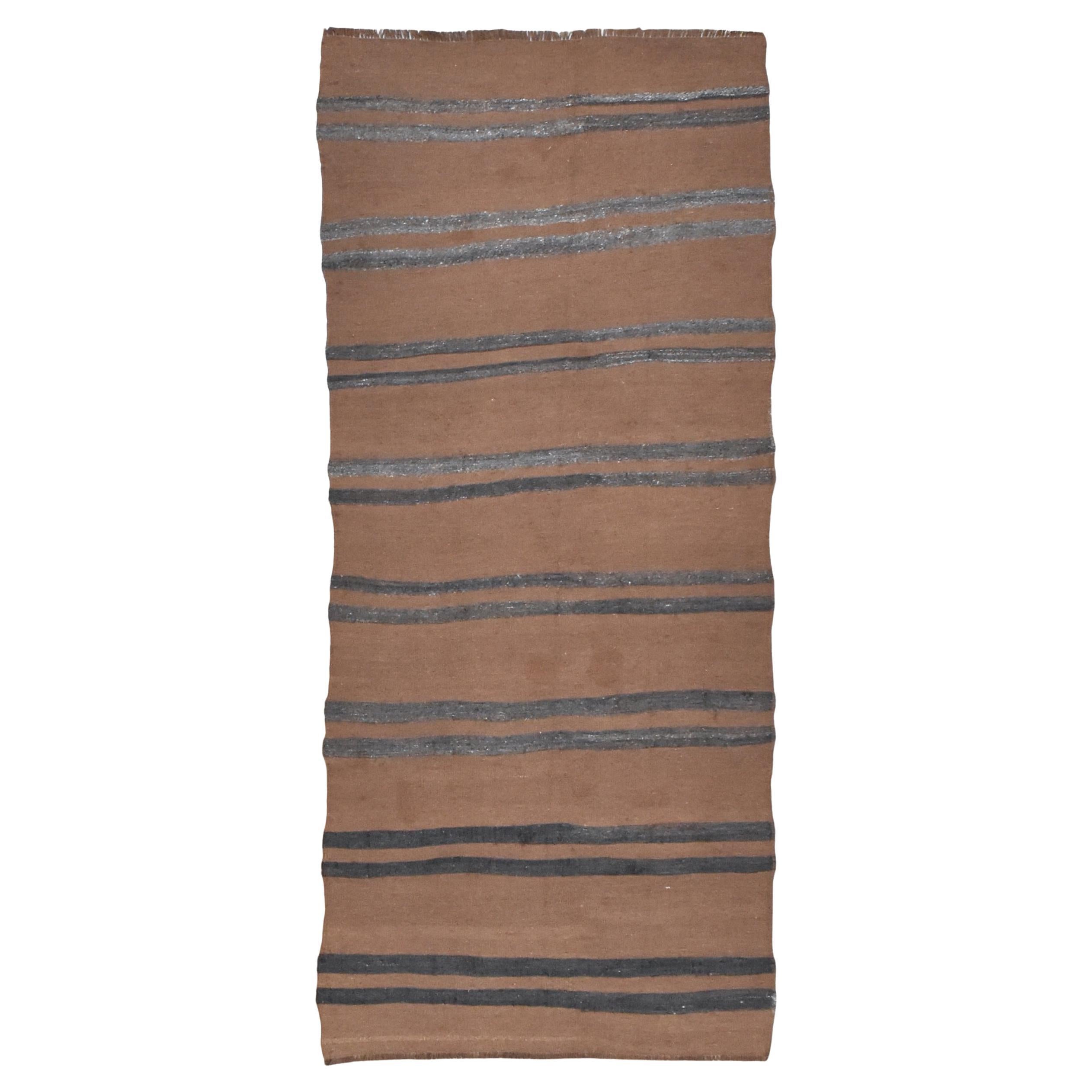 Vintage Earthy Brown and Charcoal Grey Handmade Turkish Kilim 3'10''x8'9'' For Sale