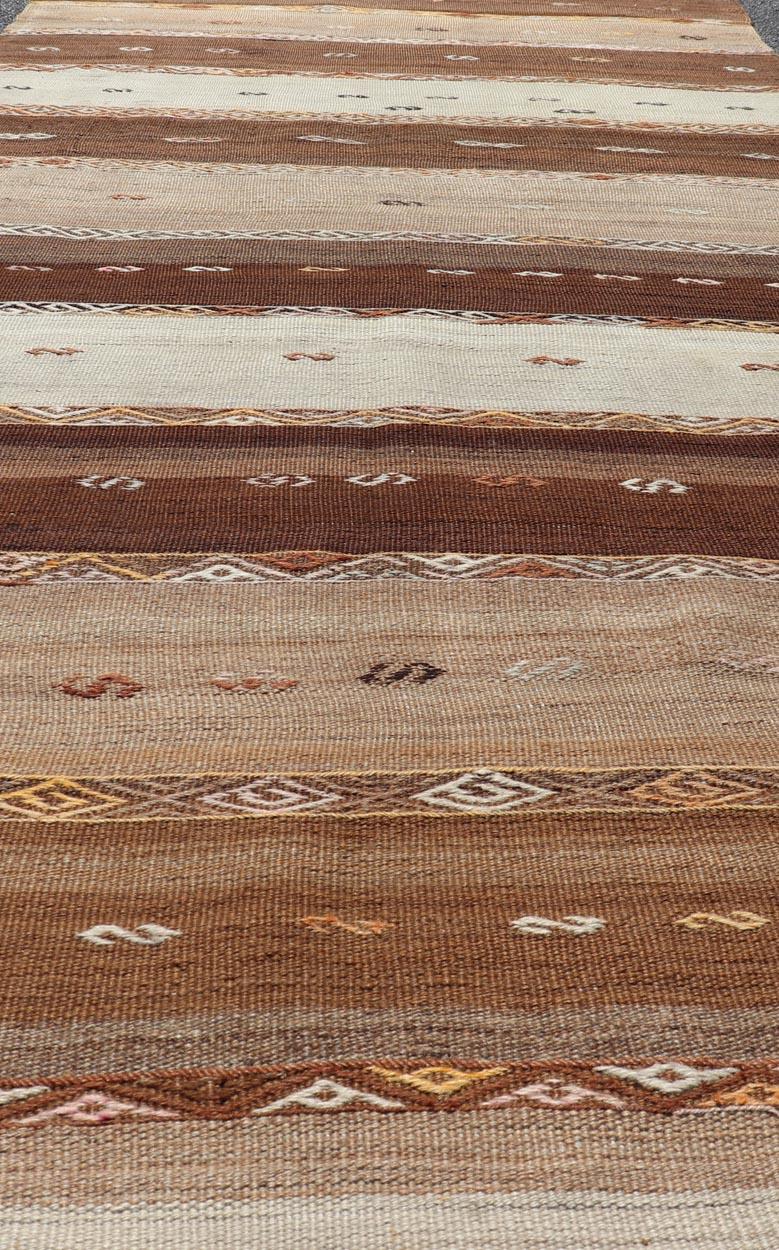 Vintage Earthy Kilim Gallery Runner with Stripe Design in Multi Colors & Motif's For Sale 3