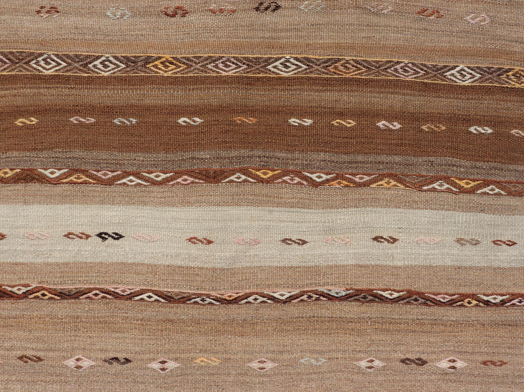 Vintage Earthy Kilim Gallery Runner with Stripe Design in Multi Colors & Motif's For Sale 5