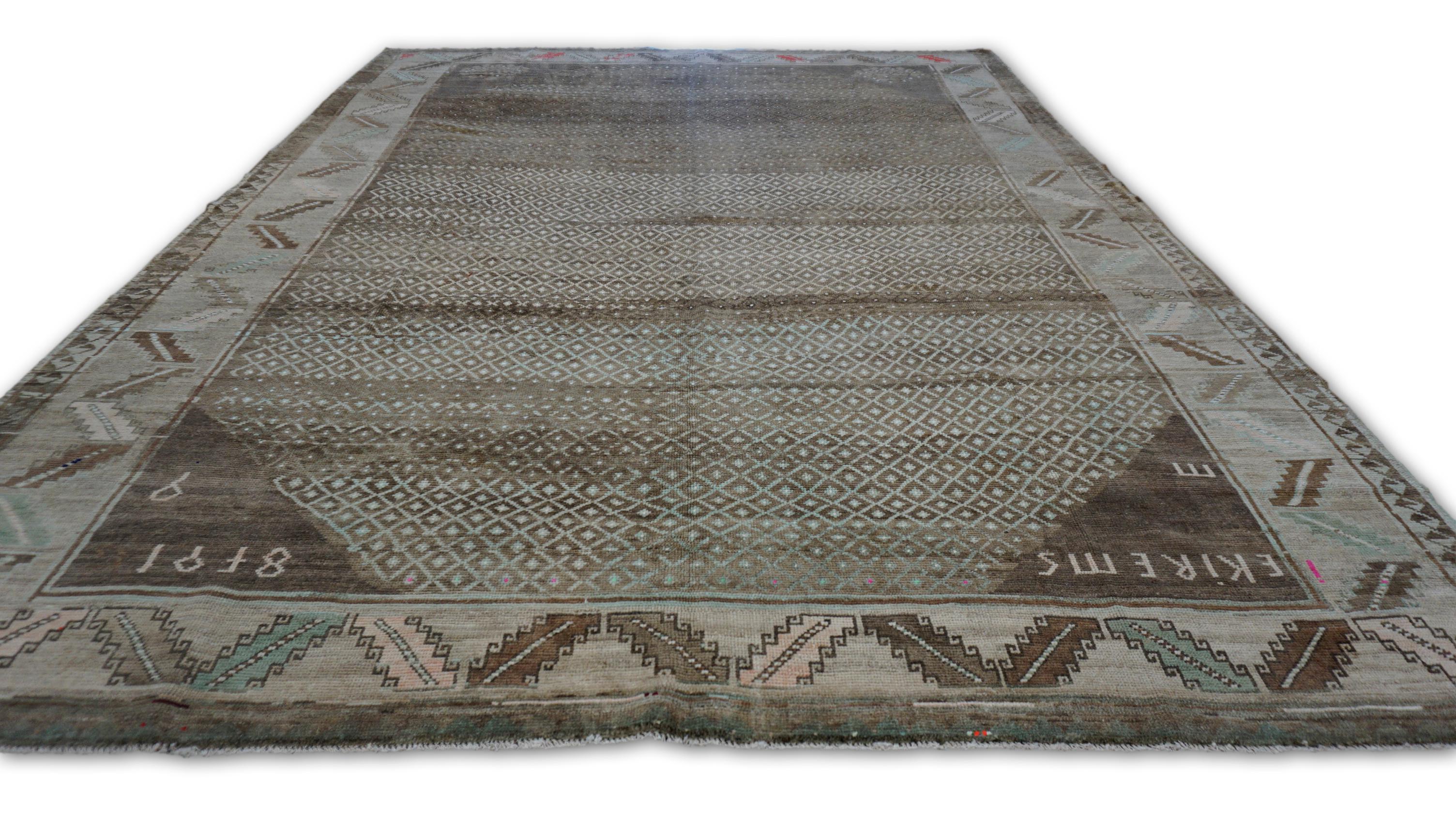 Handgeknüpfter Vintage-Wollteppich in Erdtönen in Erdtönen 8'4''x11'6'' (20. Jahrhundert) im Angebot