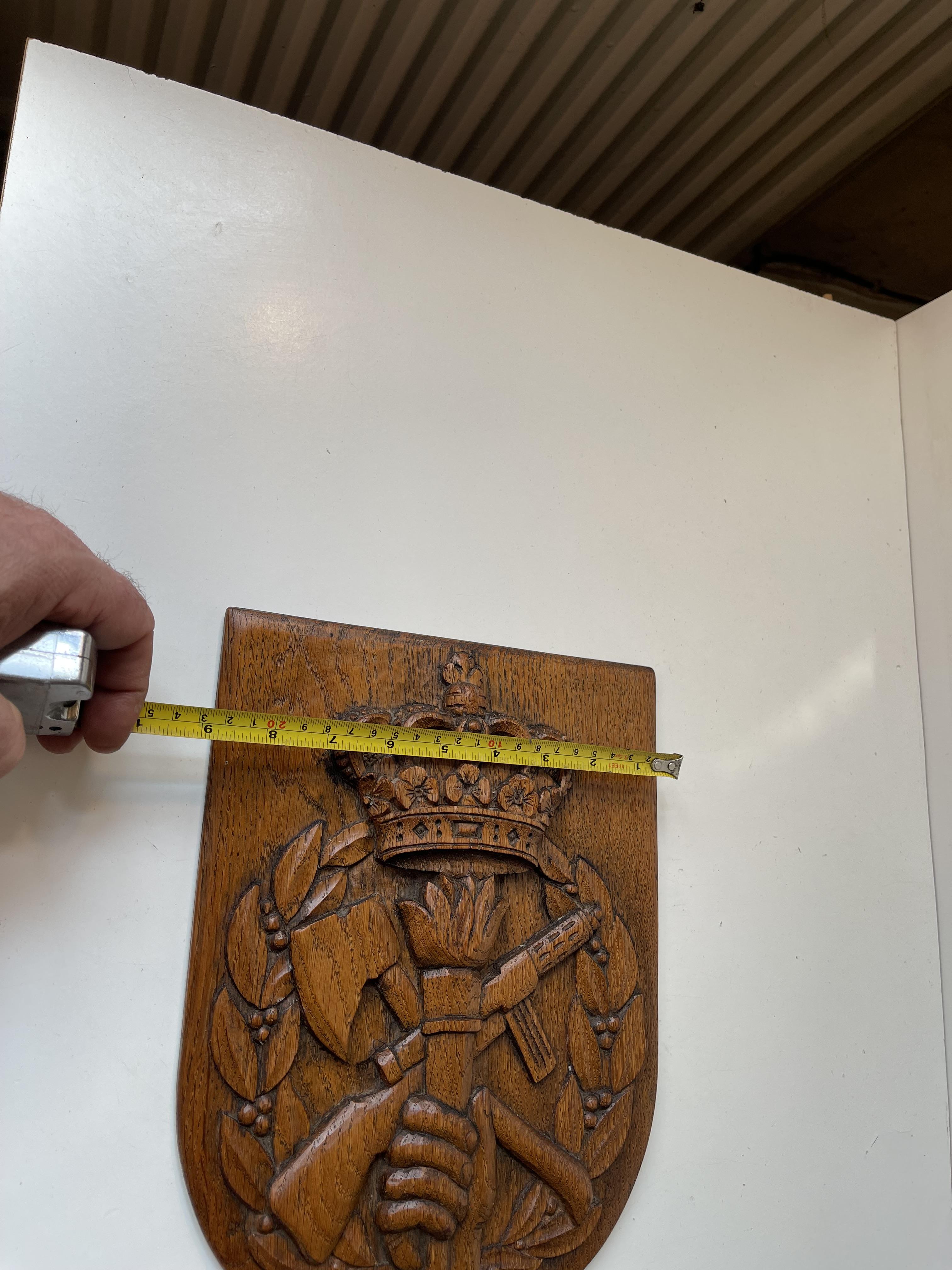 Mid-Century Modern Vintage East Bloc Coat of Arms in Carved Oak For Sale