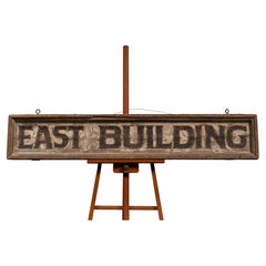 Vintage “East Building” Painted Wood Directional Sign