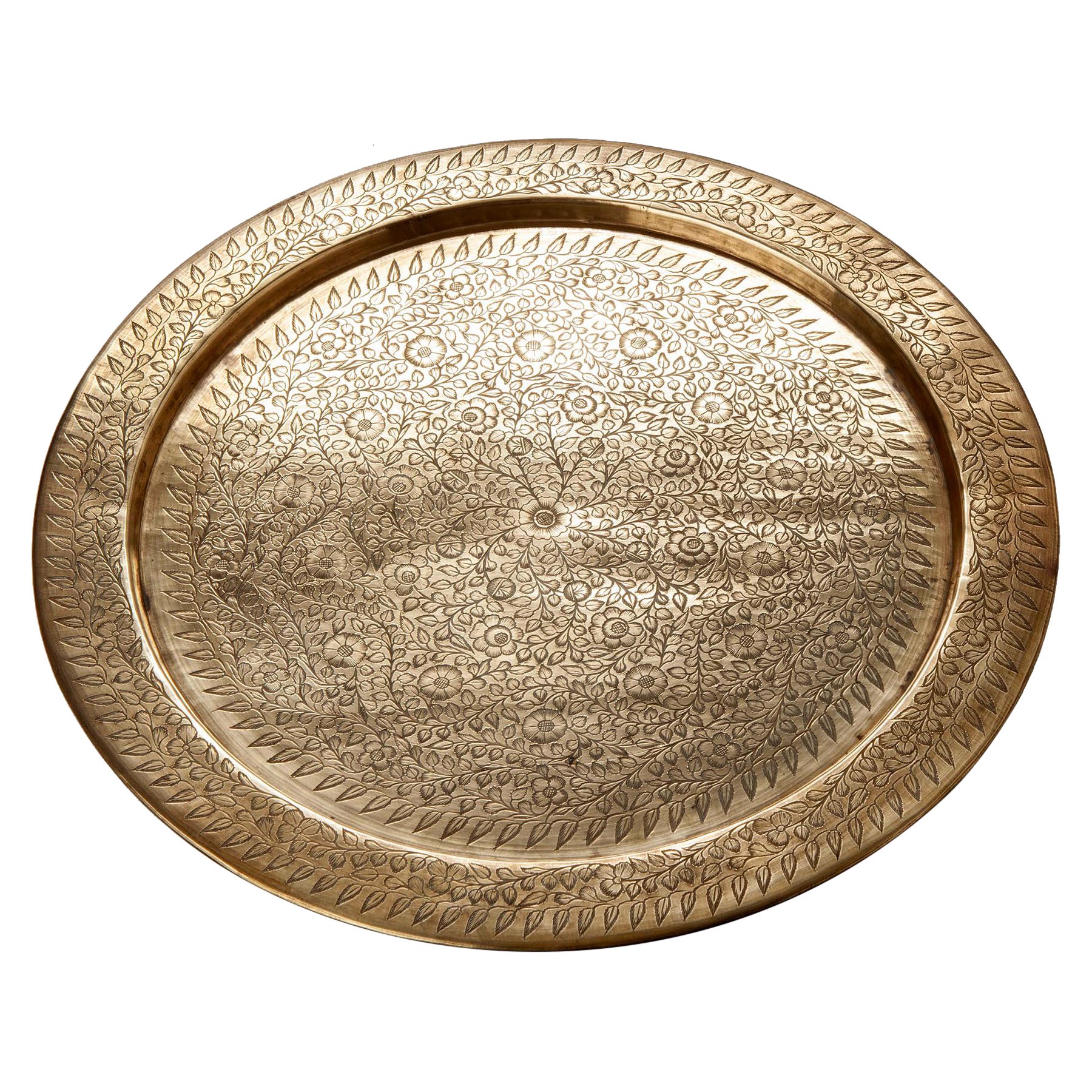 Vintage East Indian Etched Brass Tray