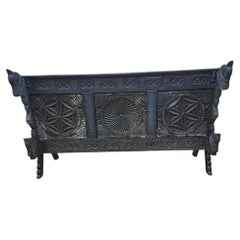 Retro Chinese Ornate Carved Elmwood Sideboard with Horse Carvings and Doors