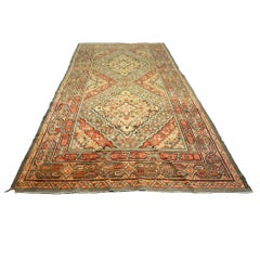 Vintage East Turkestani Khotan Wool 6x11 Beige, Olive & Orange Handmade Area Rug