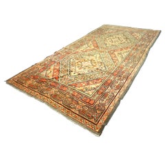 Vintage East Turkestani Khotan Wool 6x11 Beige, Olive & Orange Handmade Area Rug
