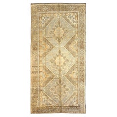 Vintage East Turkestani Khotan Wool 6x13 Tan, Taupe & Grey Handmade Gallery Rug