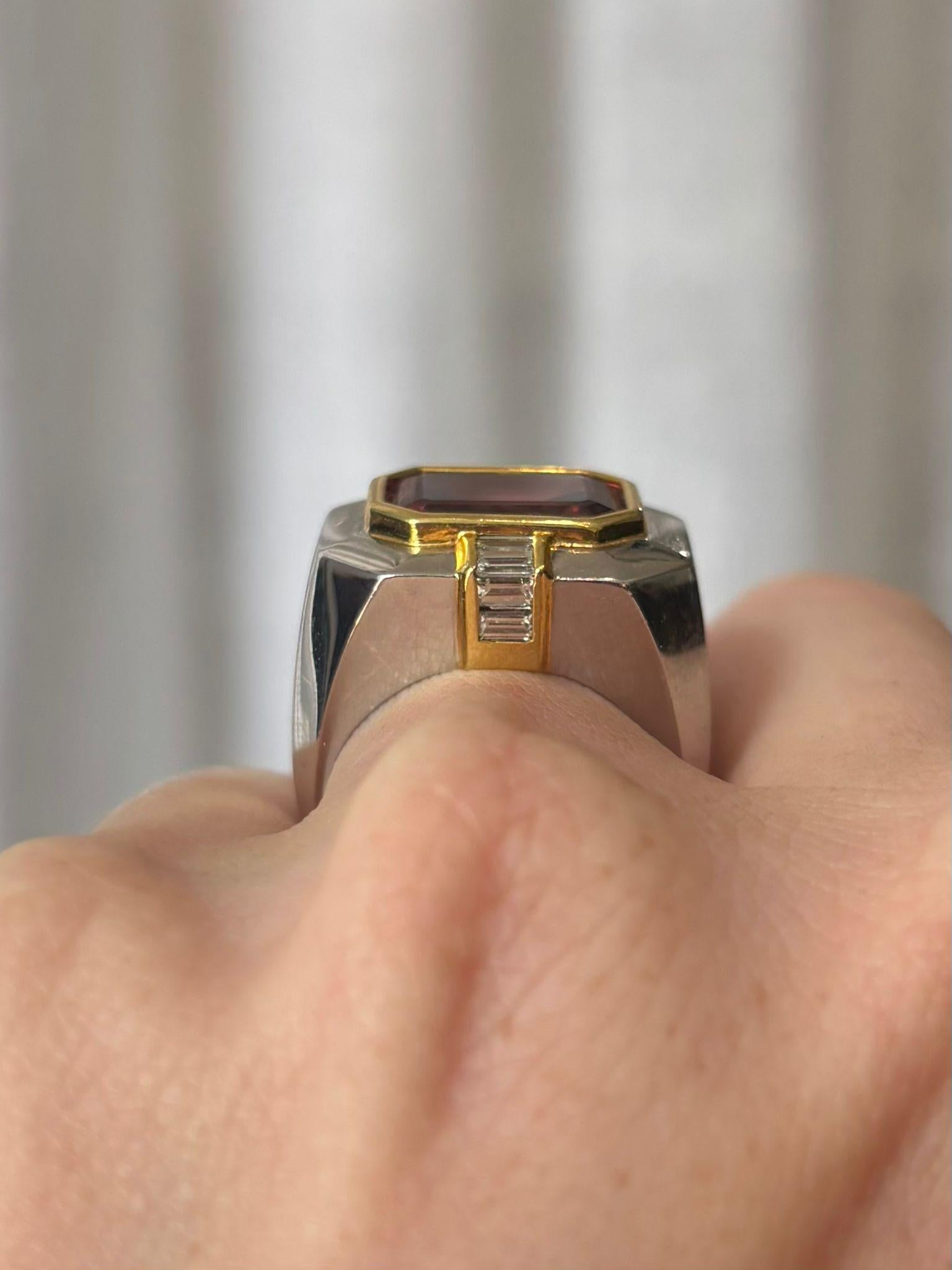 Vintage East-West 6.75ct Pink Tourmaline and Diamond Cocktail Ring For Sale 3