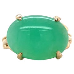 Vintage East-West Chrysoprase Cabochon Gemstone Ring 14 Karat Yellow Gold