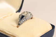 Vintage East West Engagement Ring. 1.10ct Diamond Sapphire Platinum Ring I VS2