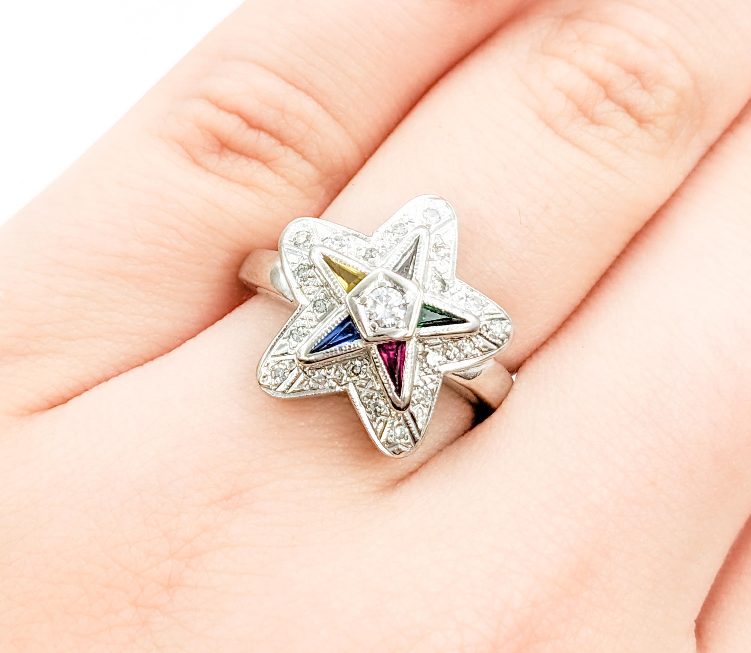 Retro Vintage Eastern Star Diamond & Gemstone Ring For Sale