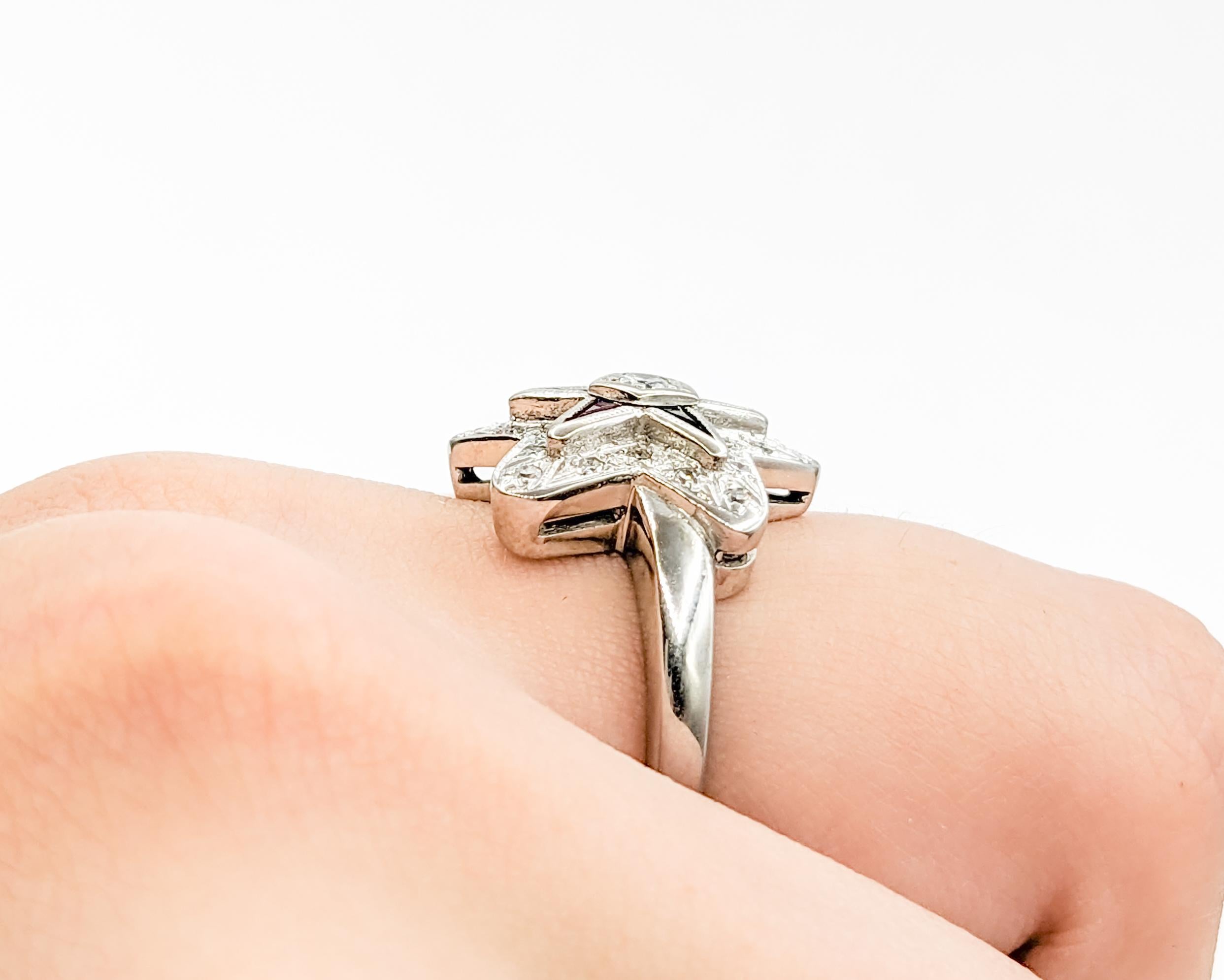 Round Cut Vintage Eastern Star Diamond & Gemstone Ring For Sale