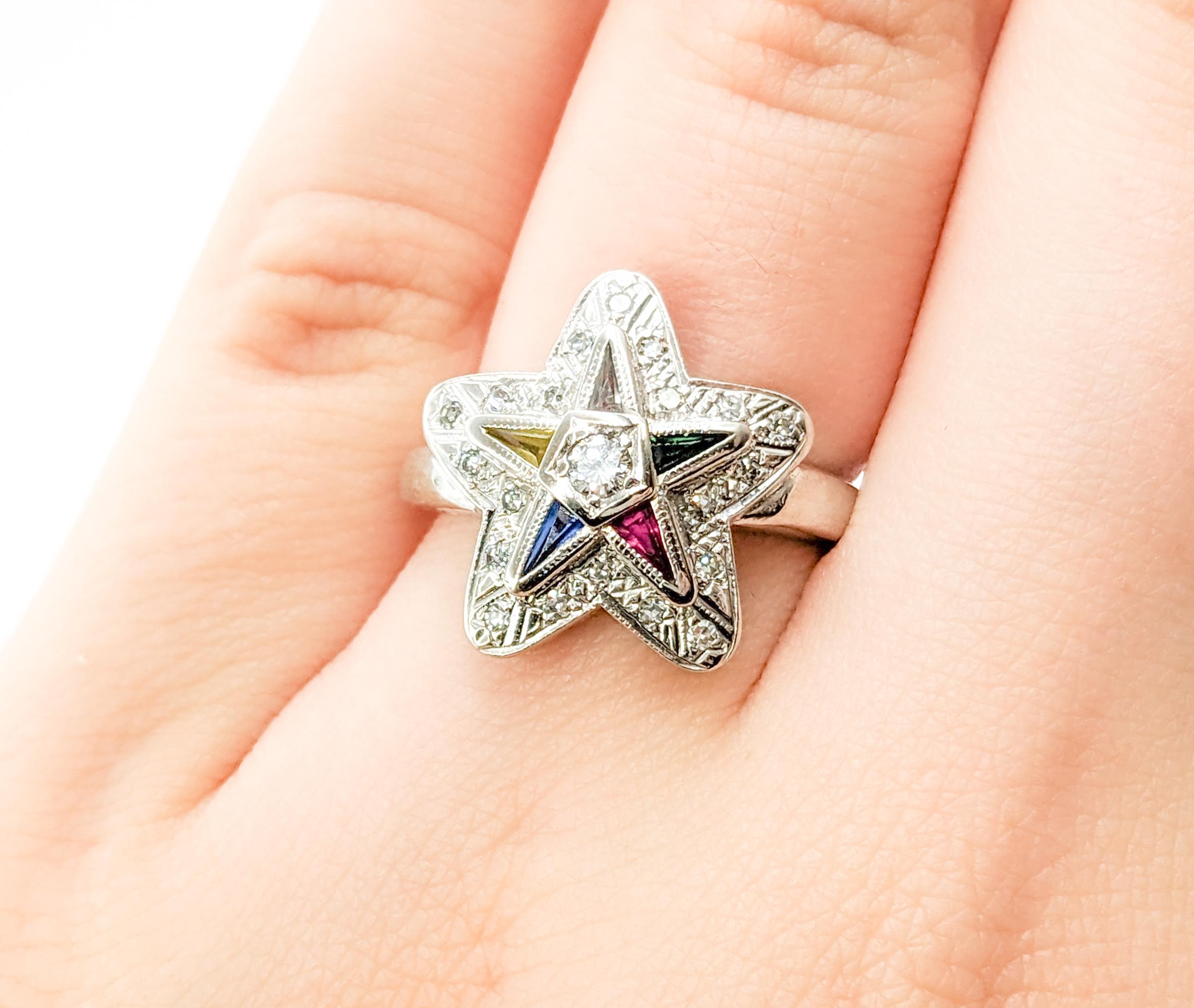 Women's Vintage Eastern Star Diamond & Gemstone Ring For Sale