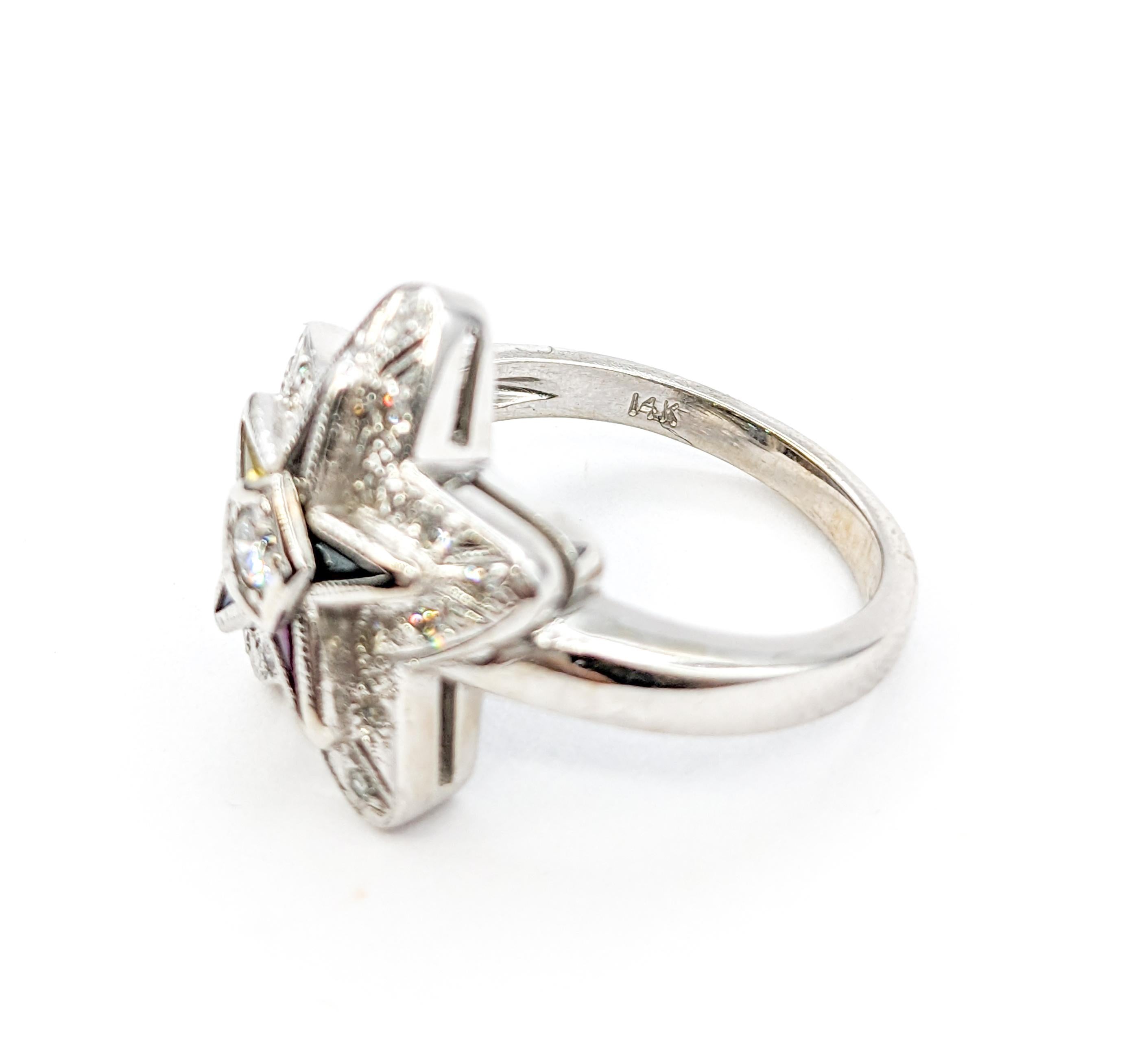 Vintage Eastern Star Diamond & Gemstone Ring For Sale 1