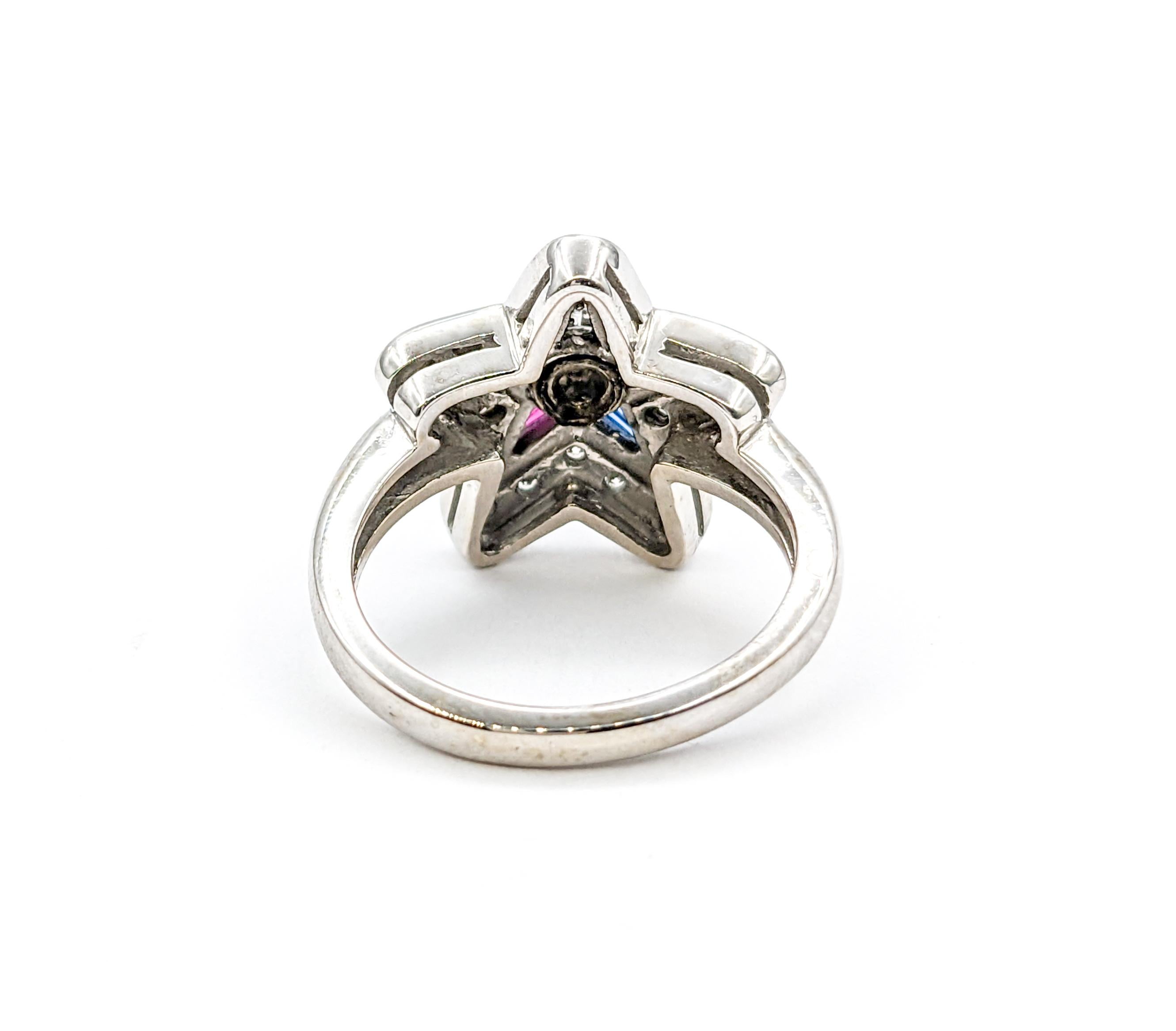 Vintage Eastern Star Diamond & Gemstone Ring For Sale 2