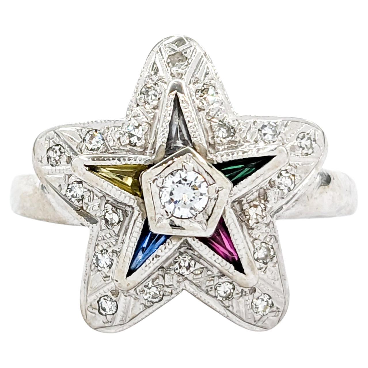 Vintage Eastern Star Diamond & Gemstone Ring