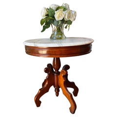 Vintage Eastlake Style Italian Marble Top Pedestal Occasional Table