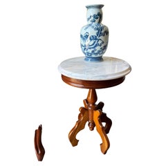 Vintage Eastlake Style Italian Marble Top Pedestal Occasional Table