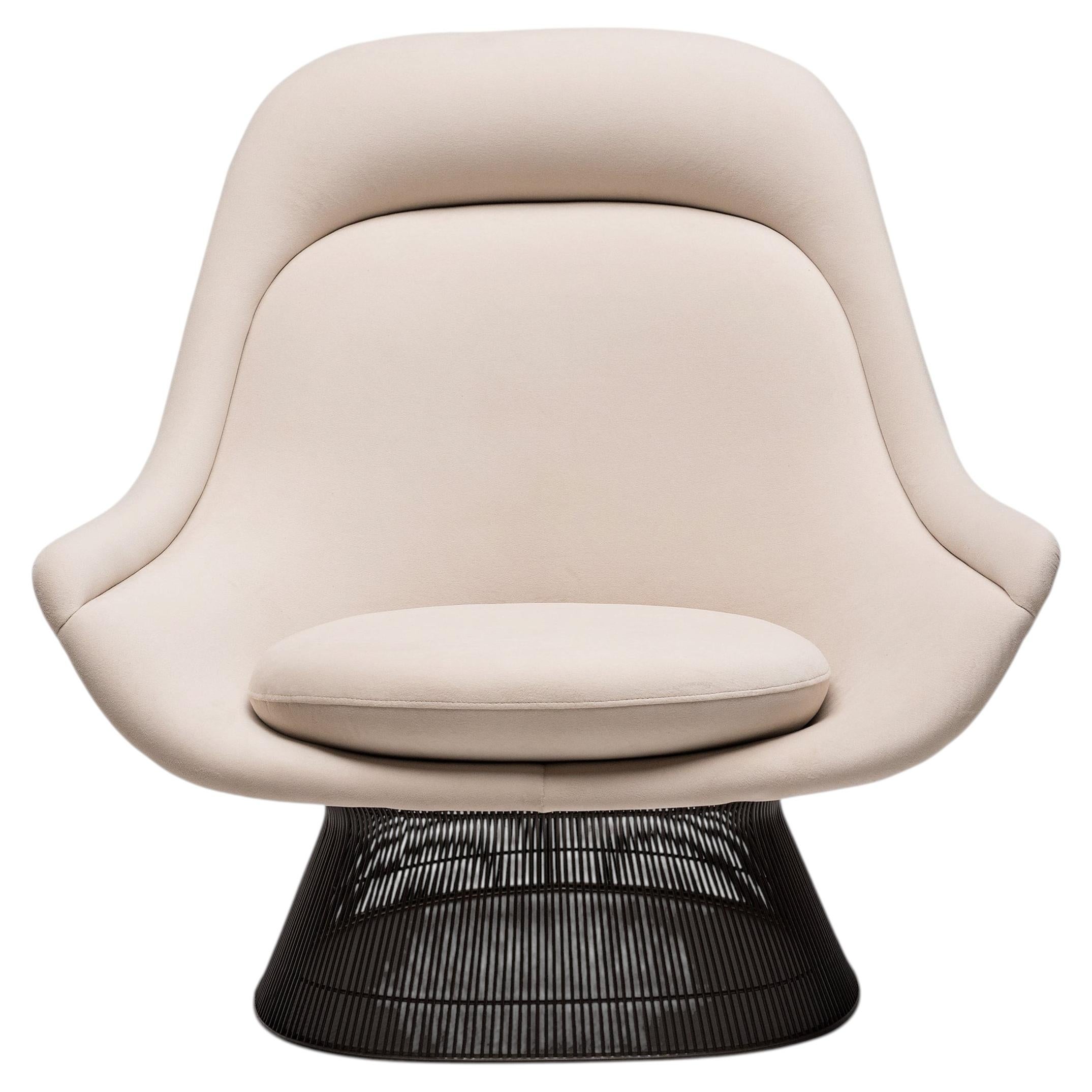 Vintage Easy Chair by Warren Platner in Creme Velour, c. 1960s