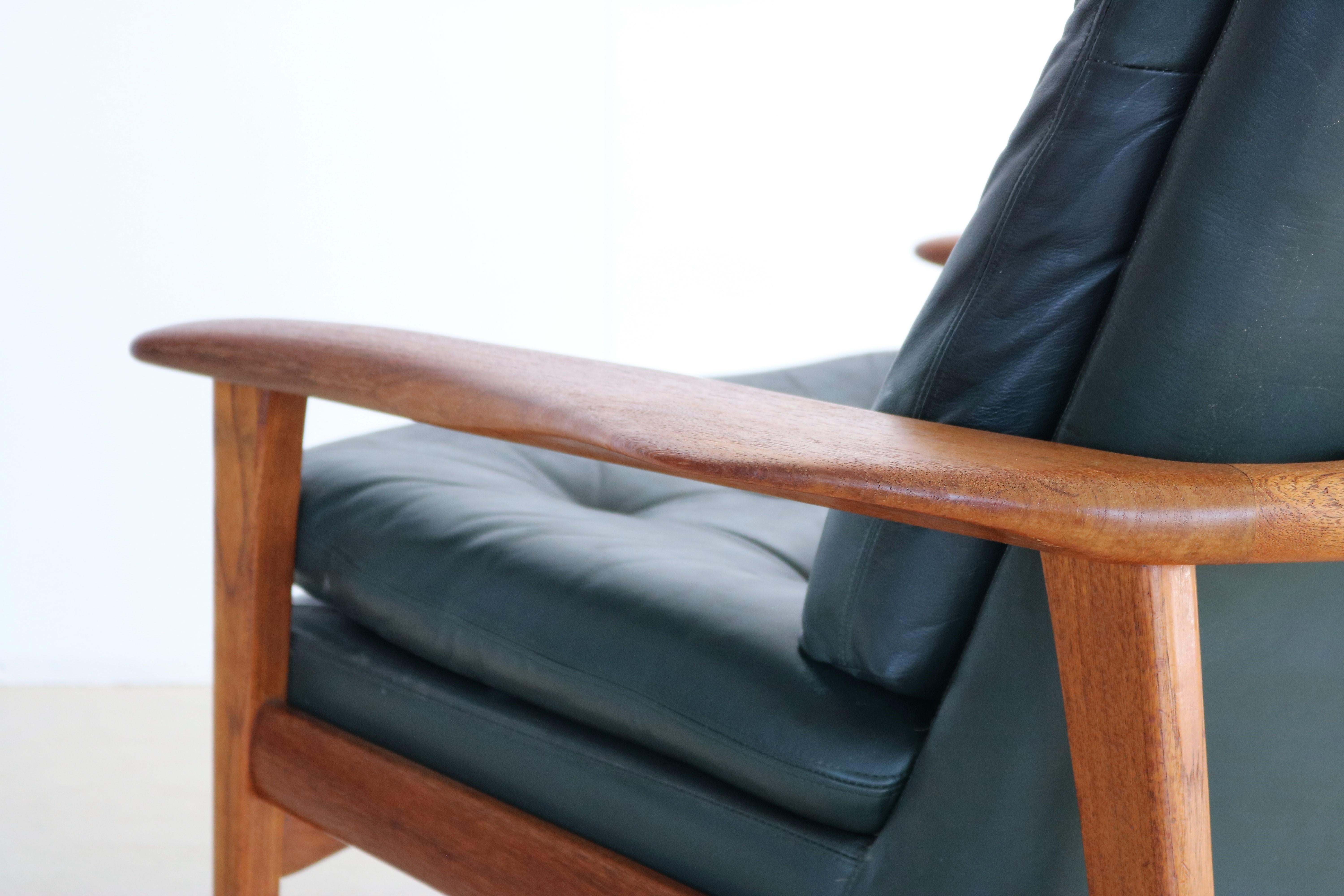 Vintage Easy Chair Teak Leather 60s Armchair For Sale 5