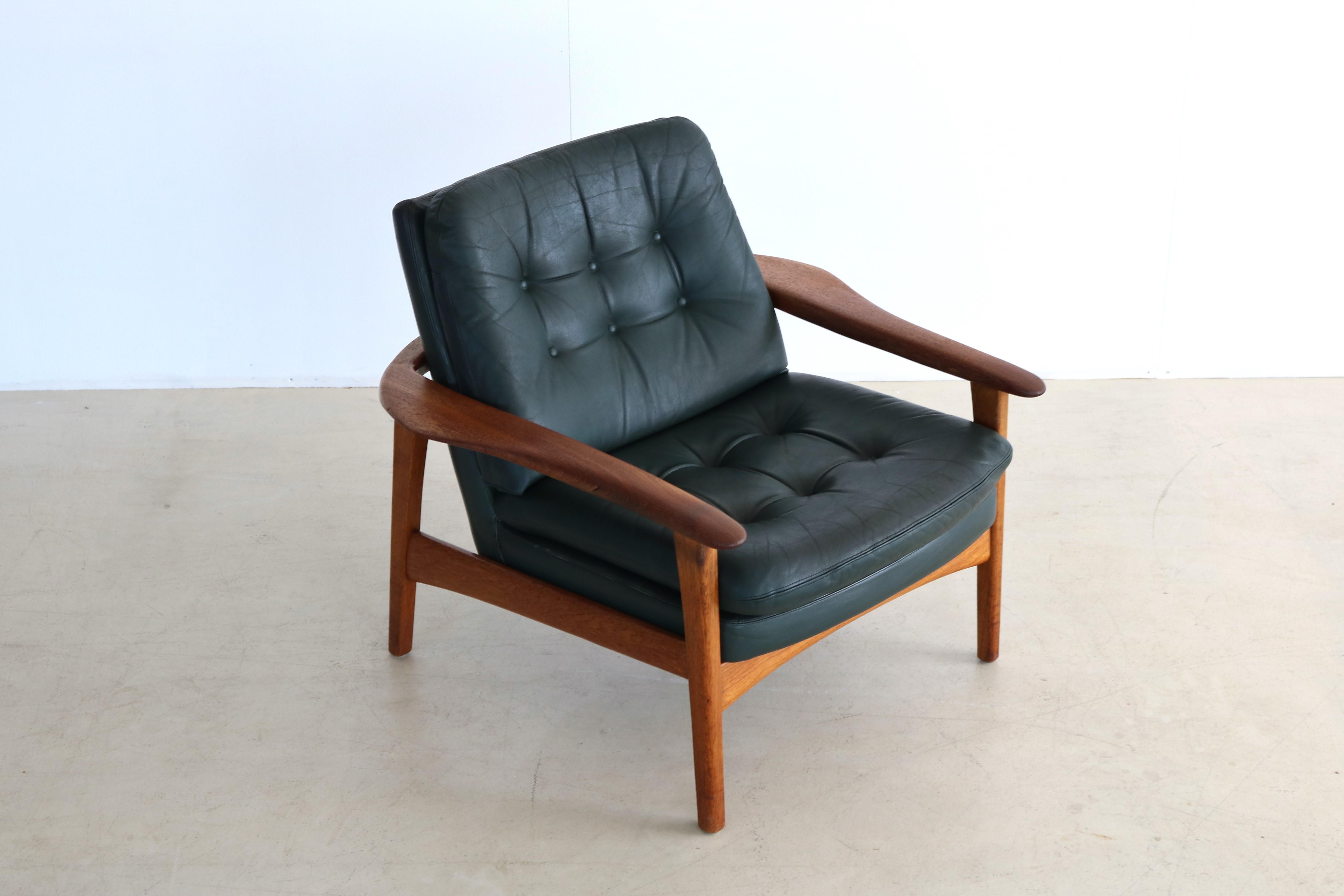 Vintage Easy Chair Teak Leather 60s Armchair For Sale 6