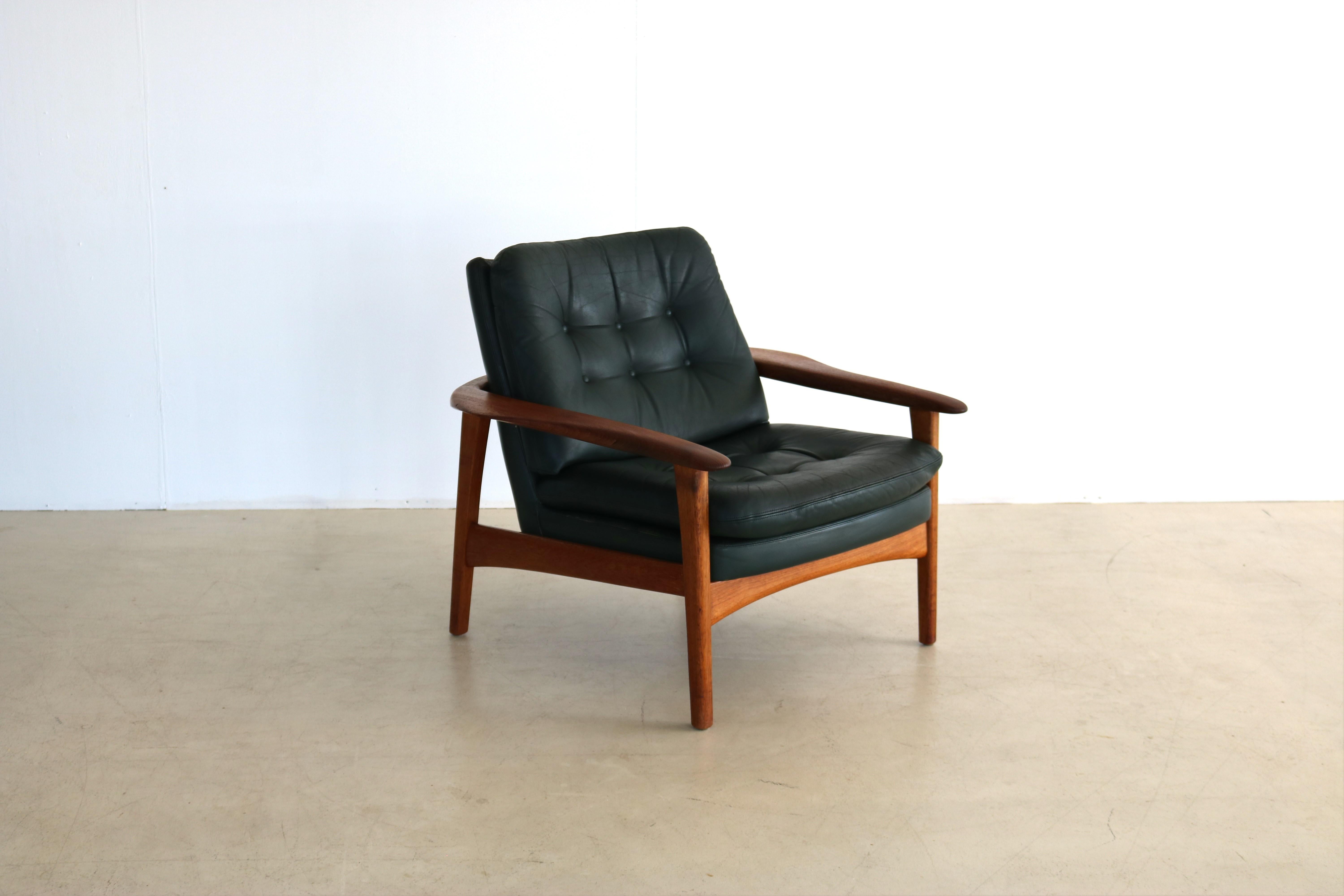 Danish Vintage Easy Chair Teak Leather 60s Armchair For Sale