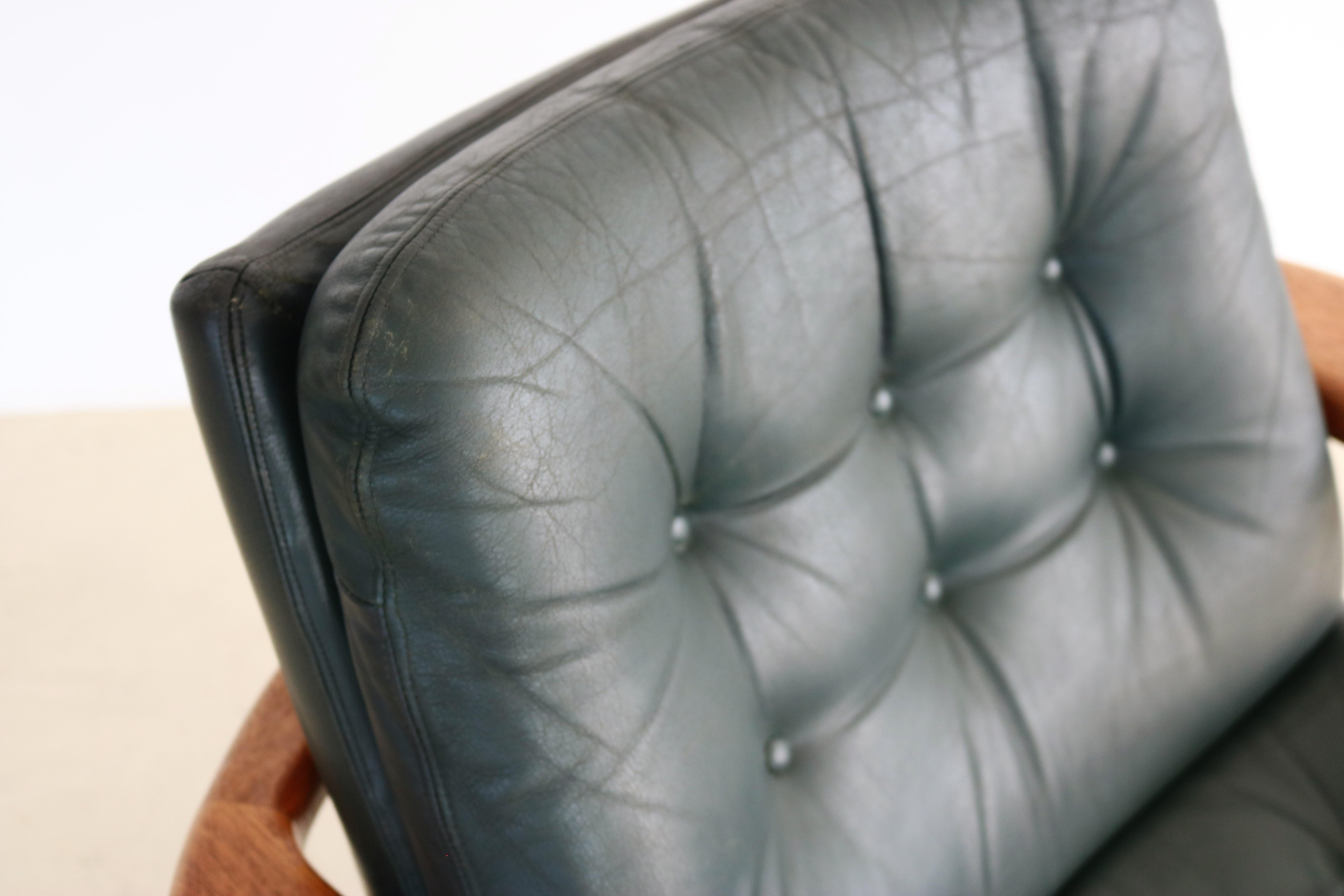Vintage Easy Chair Teak Leather 60s Armchair For Sale 1