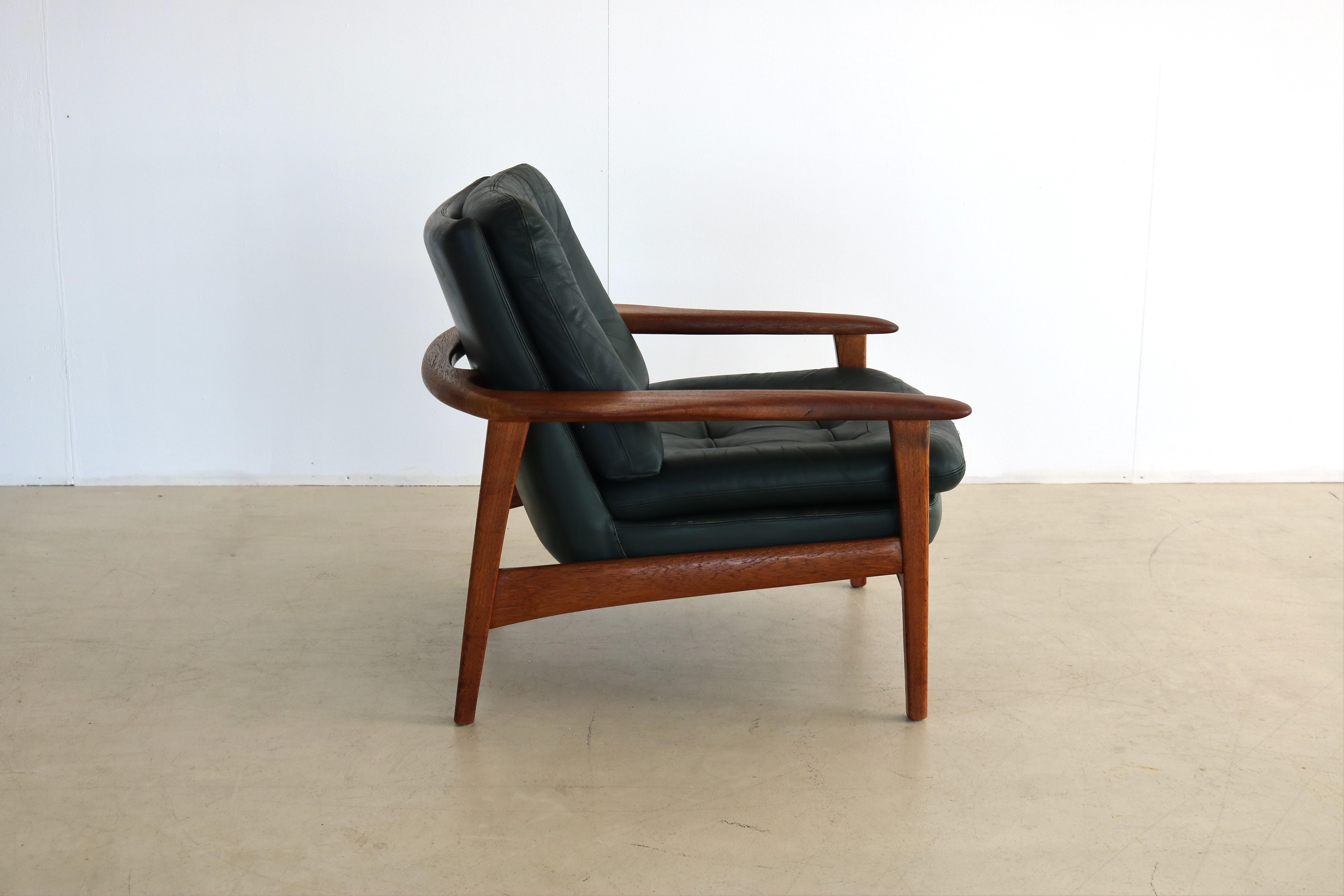 Vintage Easy Chair Teak Leather 60s Armchair For Sale 2