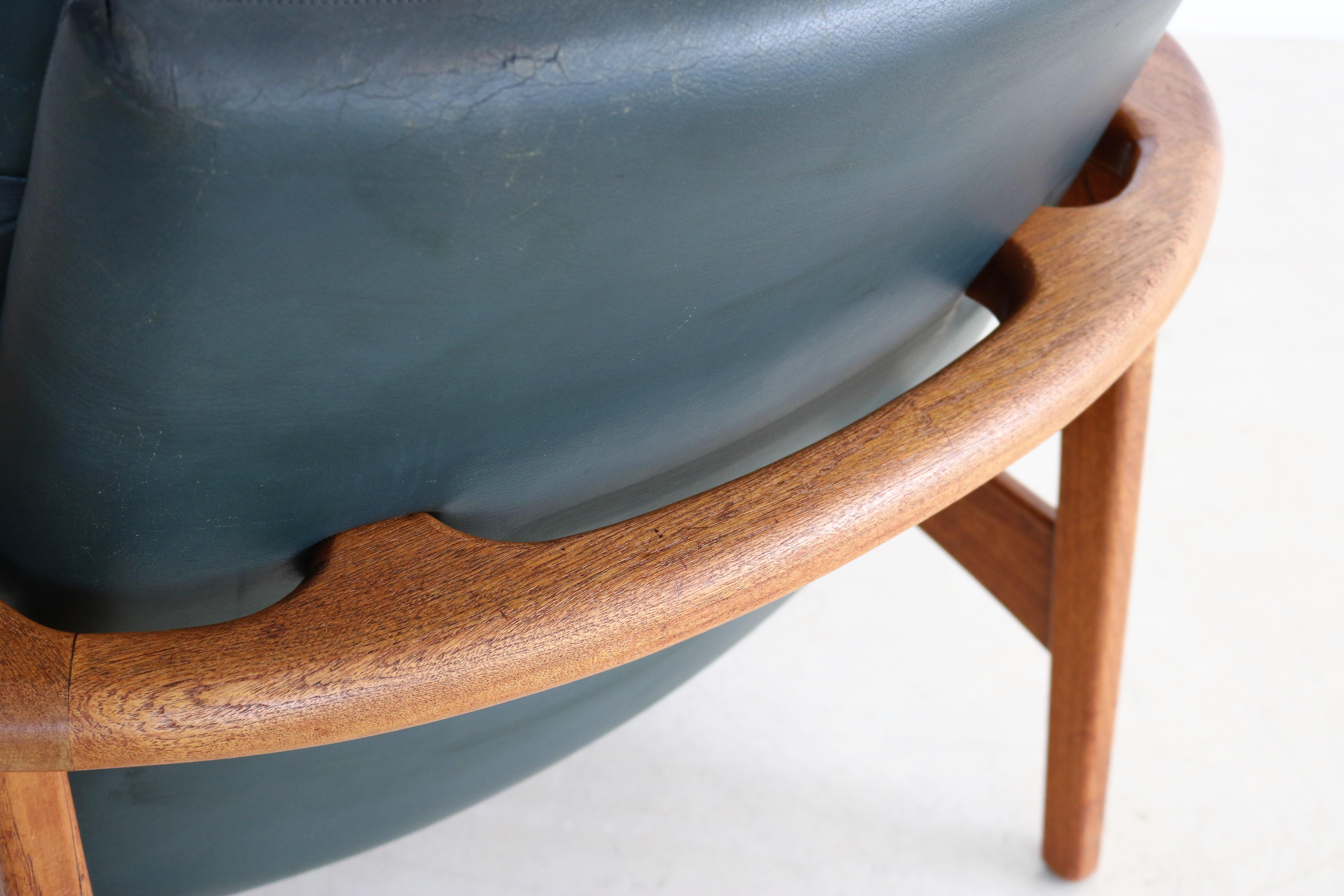 Vintage Easy Chair Teak Leather 60s Armchair For Sale 4