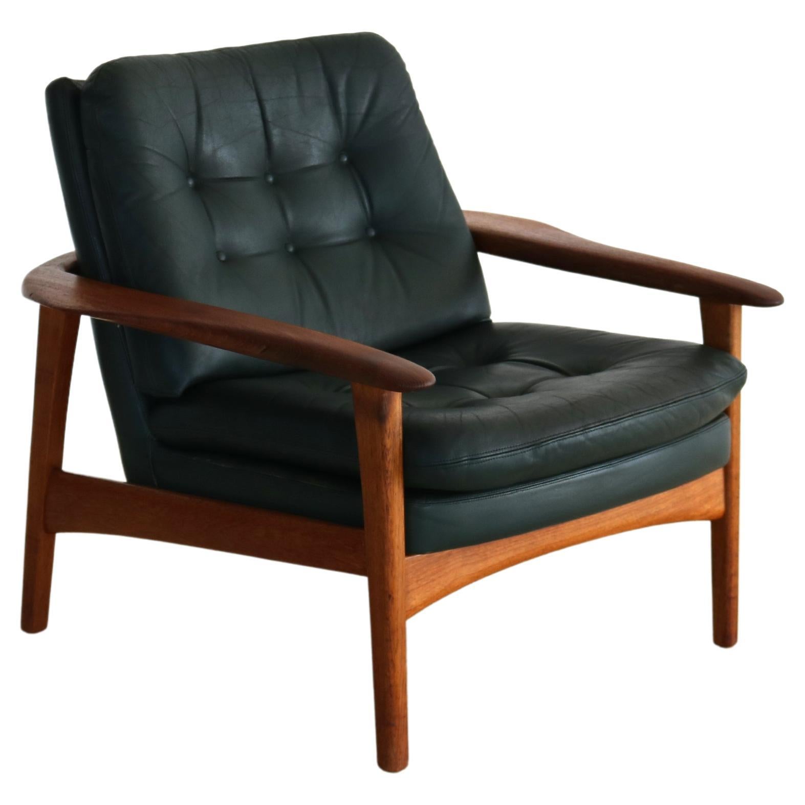Vintage Easy Chair Teak Leather 60s Armchair For Sale