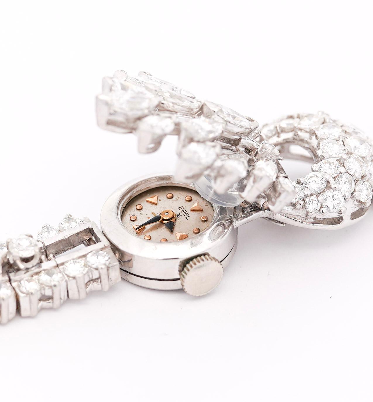 Artisan Vintage Ebel 11 Carat Multi-Cut Diamond & Platinum Manual Wind Secret Watch en vente