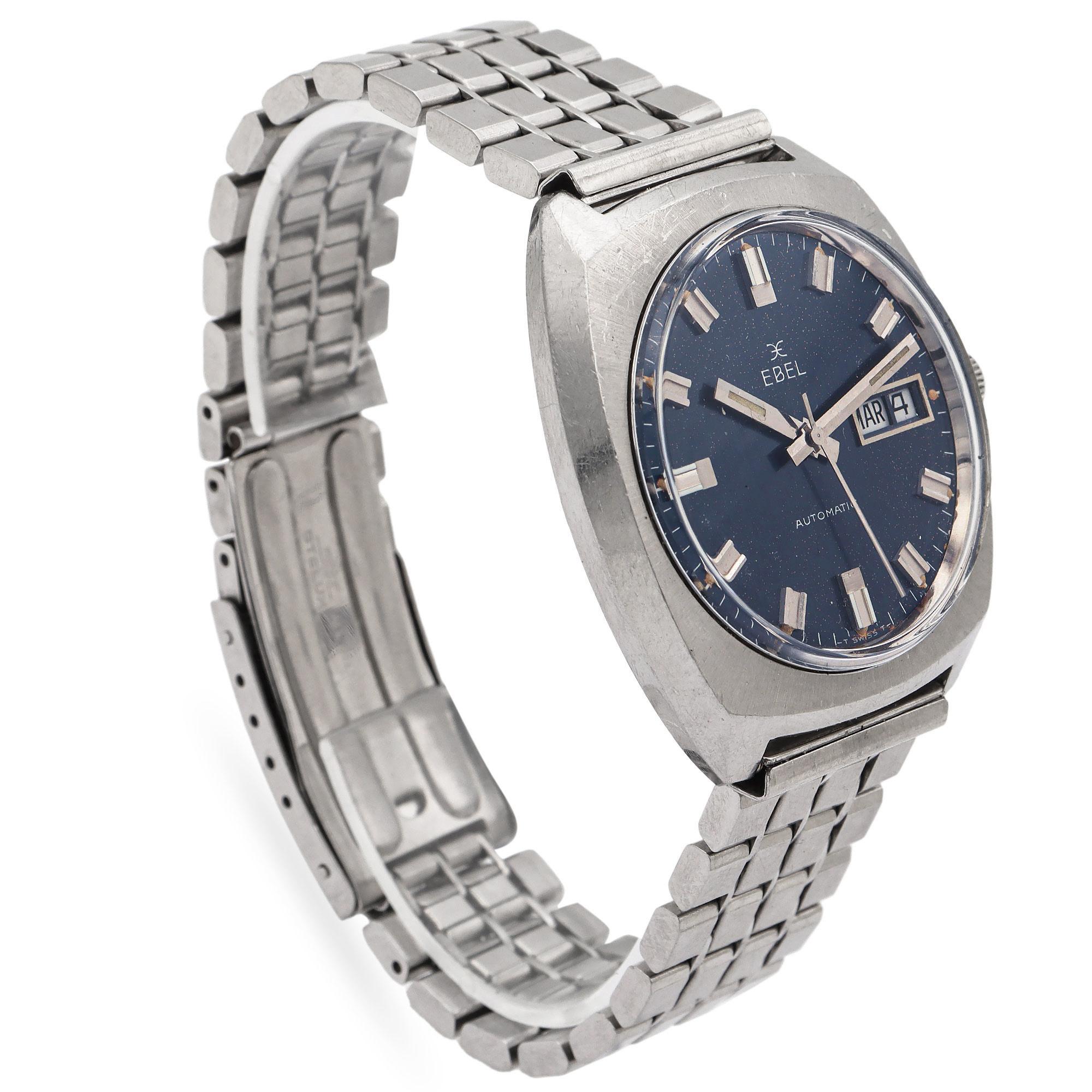 Vintage Ebel Stainless Steel Men's Automatic Day Date Watch Bon état à New York, NY