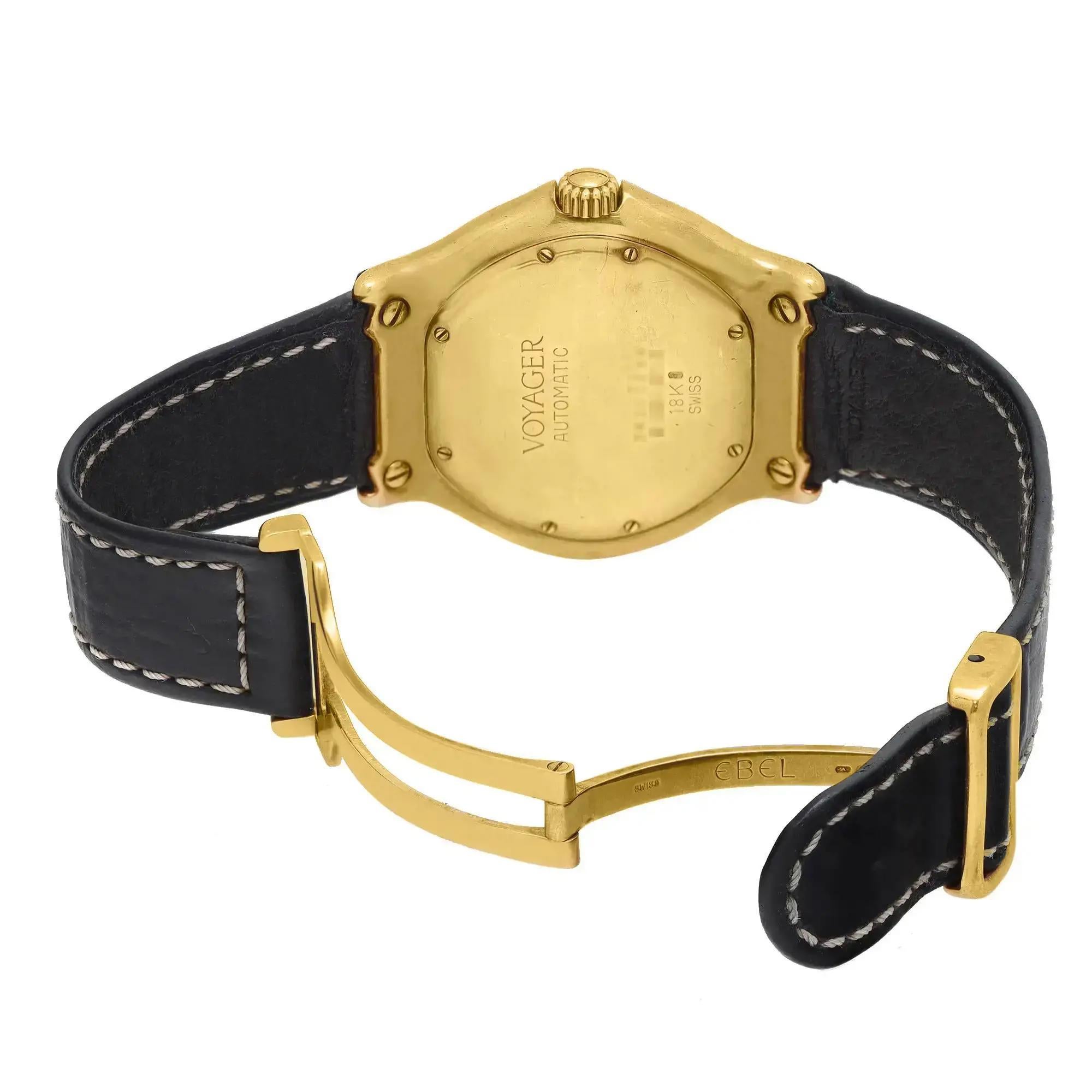 Vintage Ebel Voyager World Time 18k Yellow Gold Black Dial Automatic 8124913 In Fair Condition In New York, NY