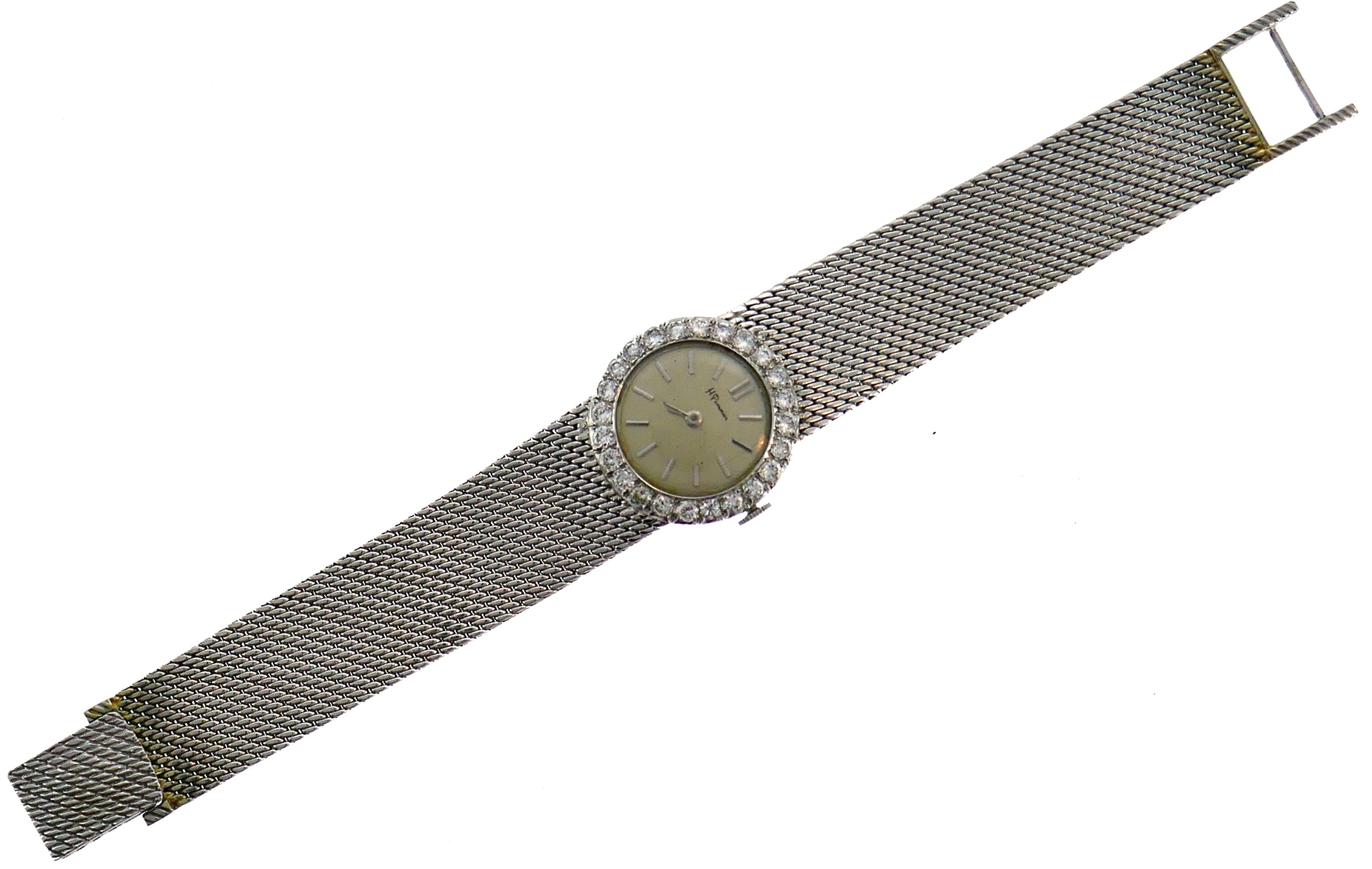 Round Cut Vintage Ebel White Gold Diamond Wristwatch Retailed by H. Pommier, 1950s