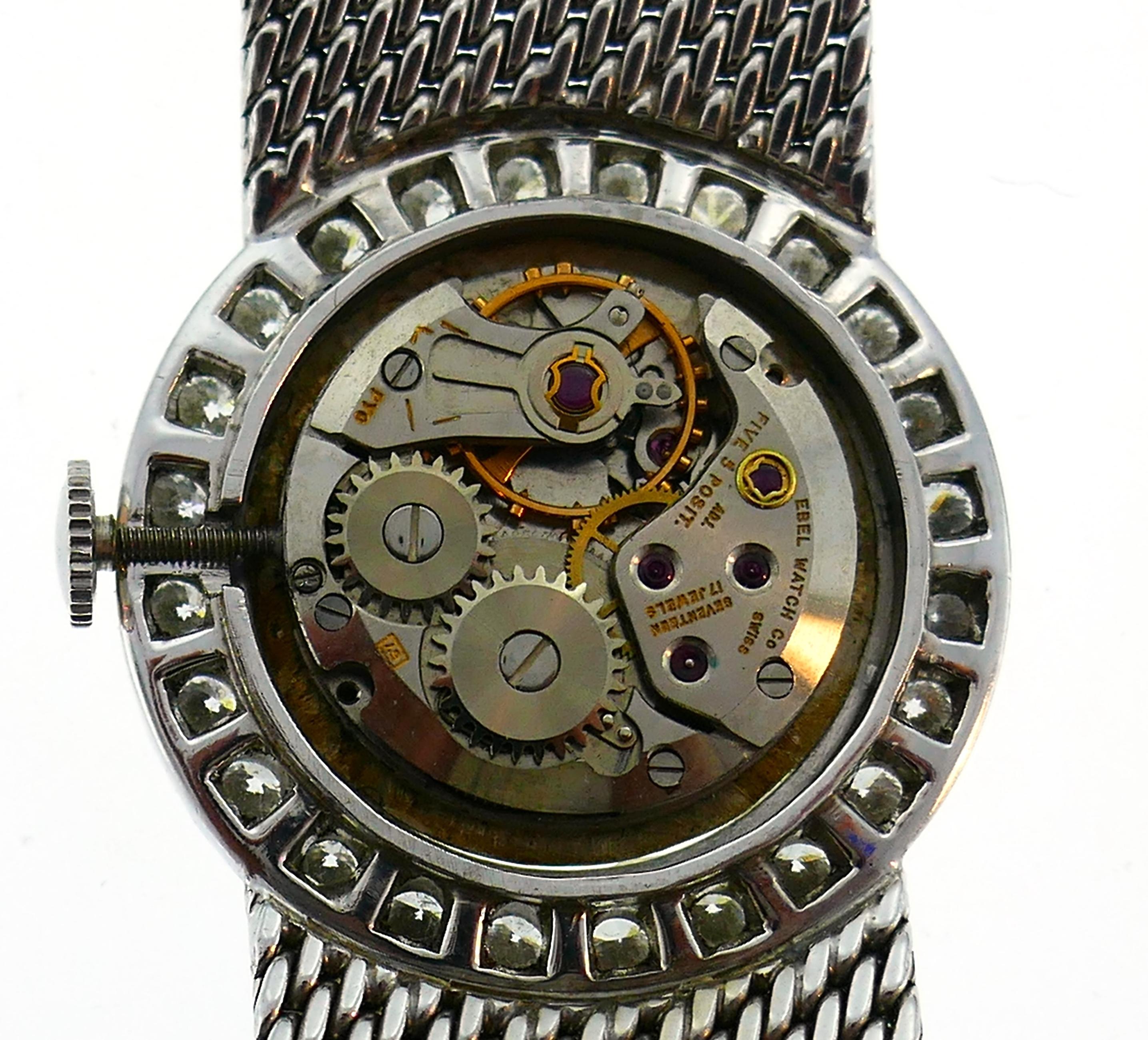 Women's Vintage Ebel White Gold Diamond Wristwatch Retailed by H. Pommier, 1950s
