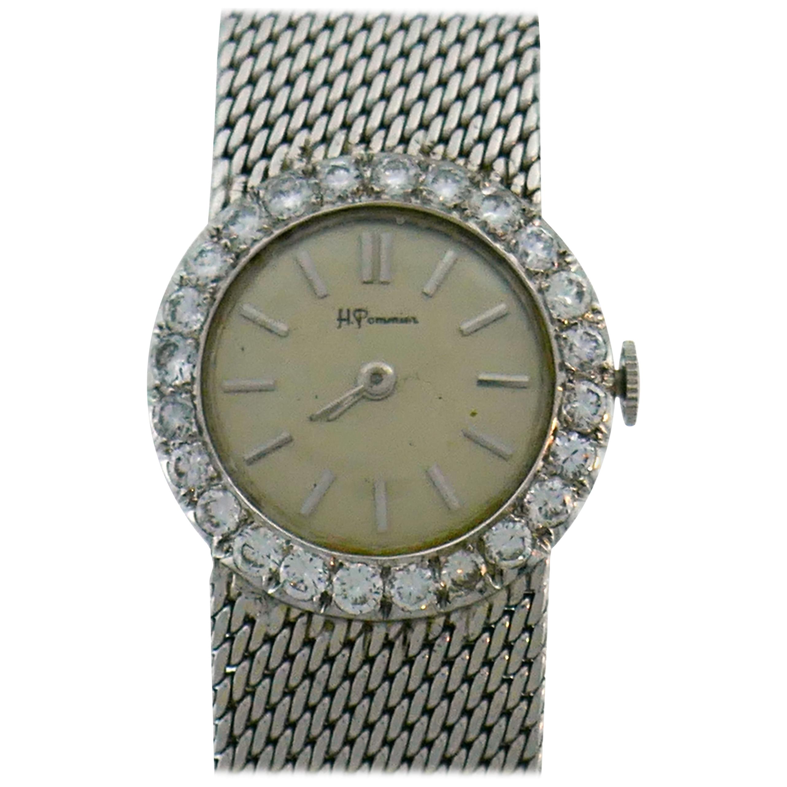 Vintage Ebel White Gold Diamond Wristwatch Retailed by H. Pommier, 1950s