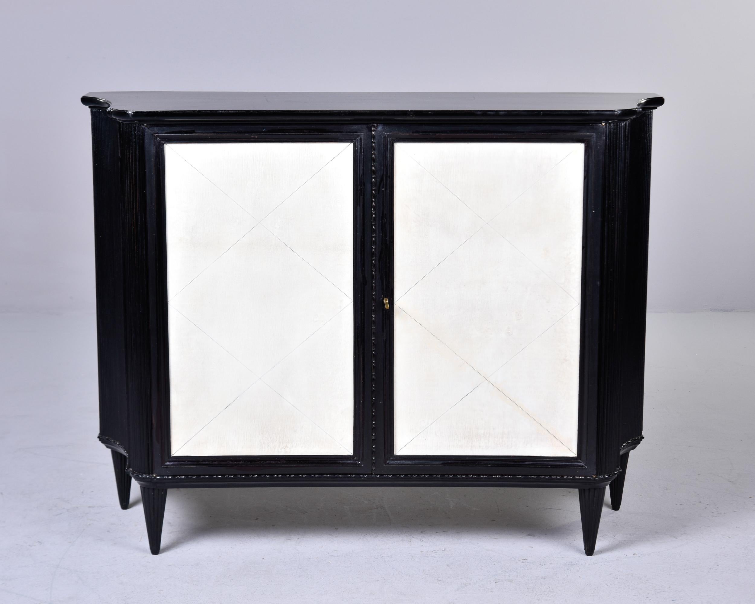 Mid-Century Modern Vintage Ebonised Chest with Parchment Doors   For Sale