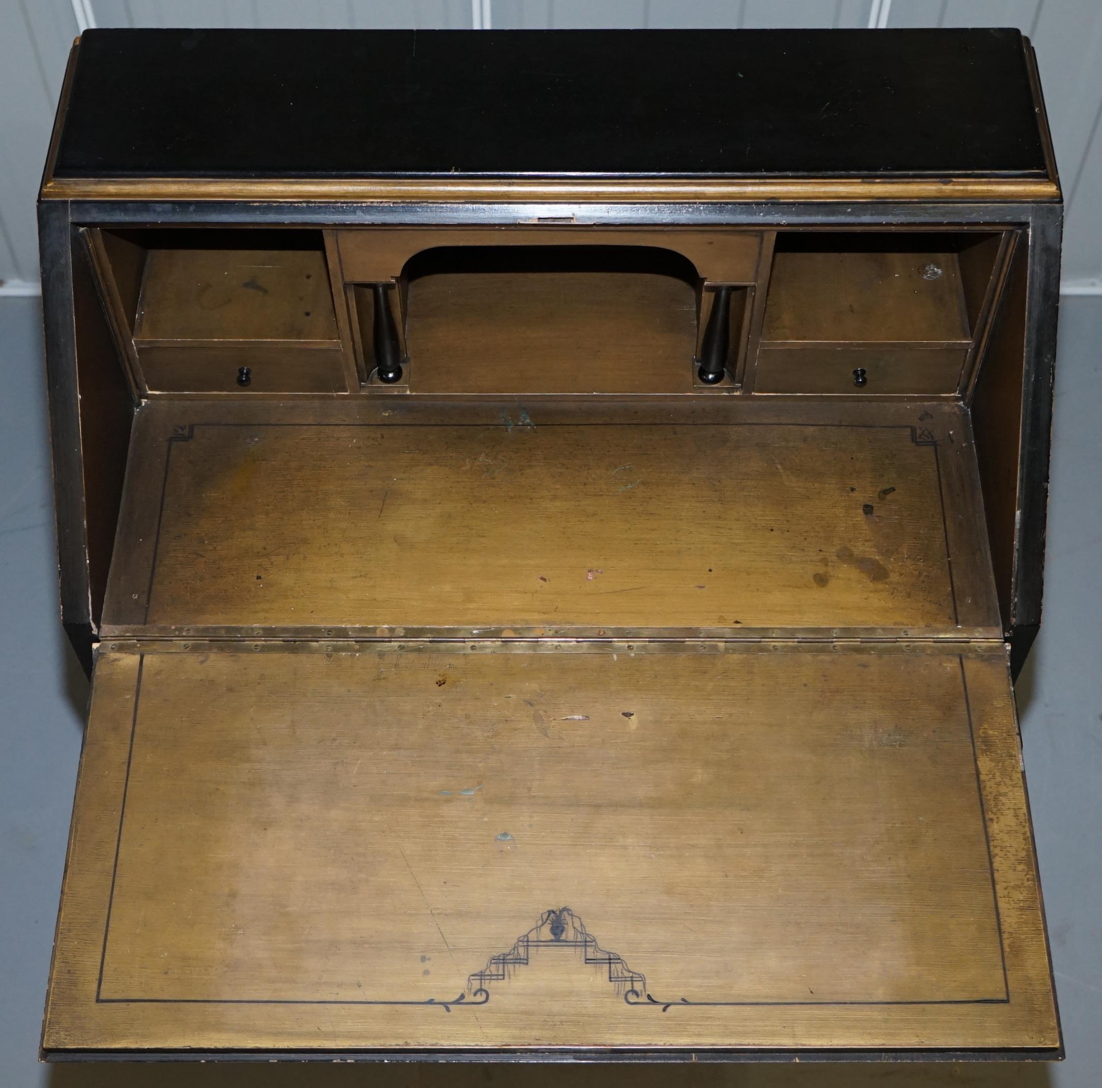 Vintage Ebonised Lacquered and Giltwood Chinese Chinoiserie Writing Bureau Desk 8