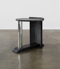 Tavolo con piedistallo a mosaico d'epoca in Oak ebanizzato e specchio