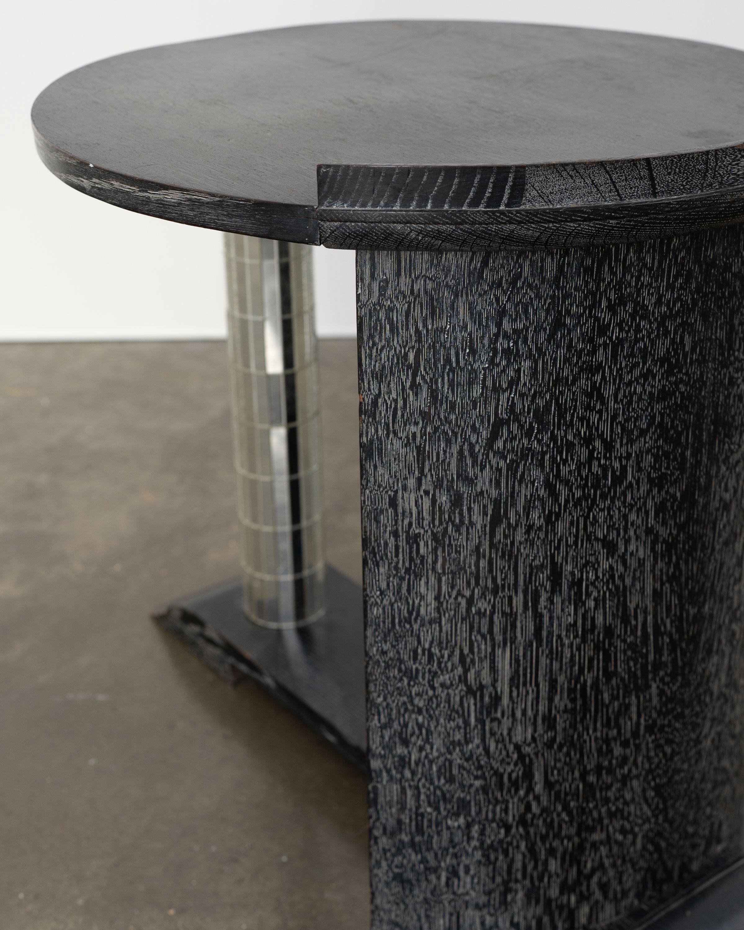 Unknown Vintage Ebonised Oak and Mirror Mosaic Pedestal Table For Sale