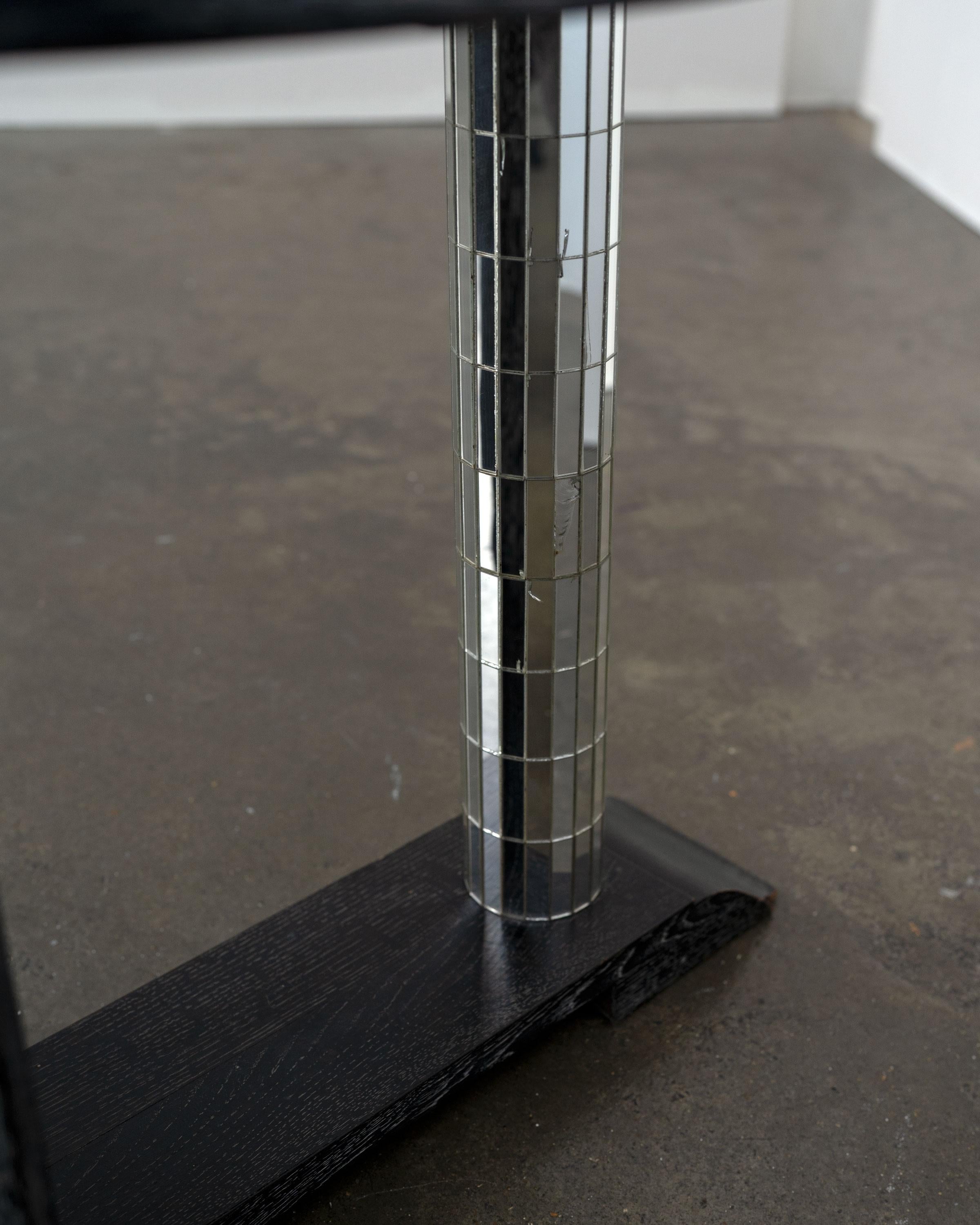 Ebonized Vintage Ebonised Oak and Mirror Mosaic Pedestal Table For Sale