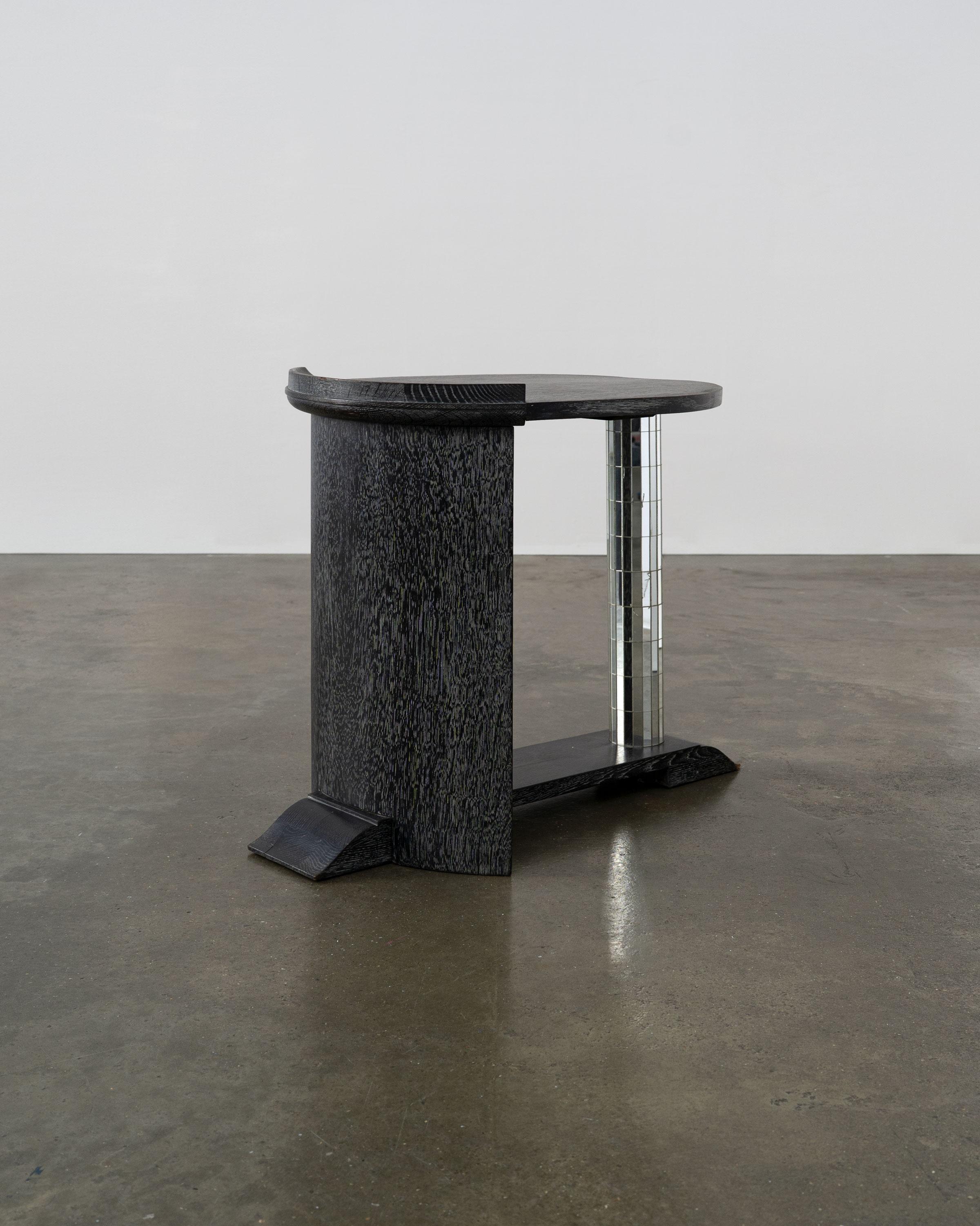 Vintage Ebonised Oak and Mirror Mosaic Pedestal Table In Good Condition For Sale In Surbiton, GB