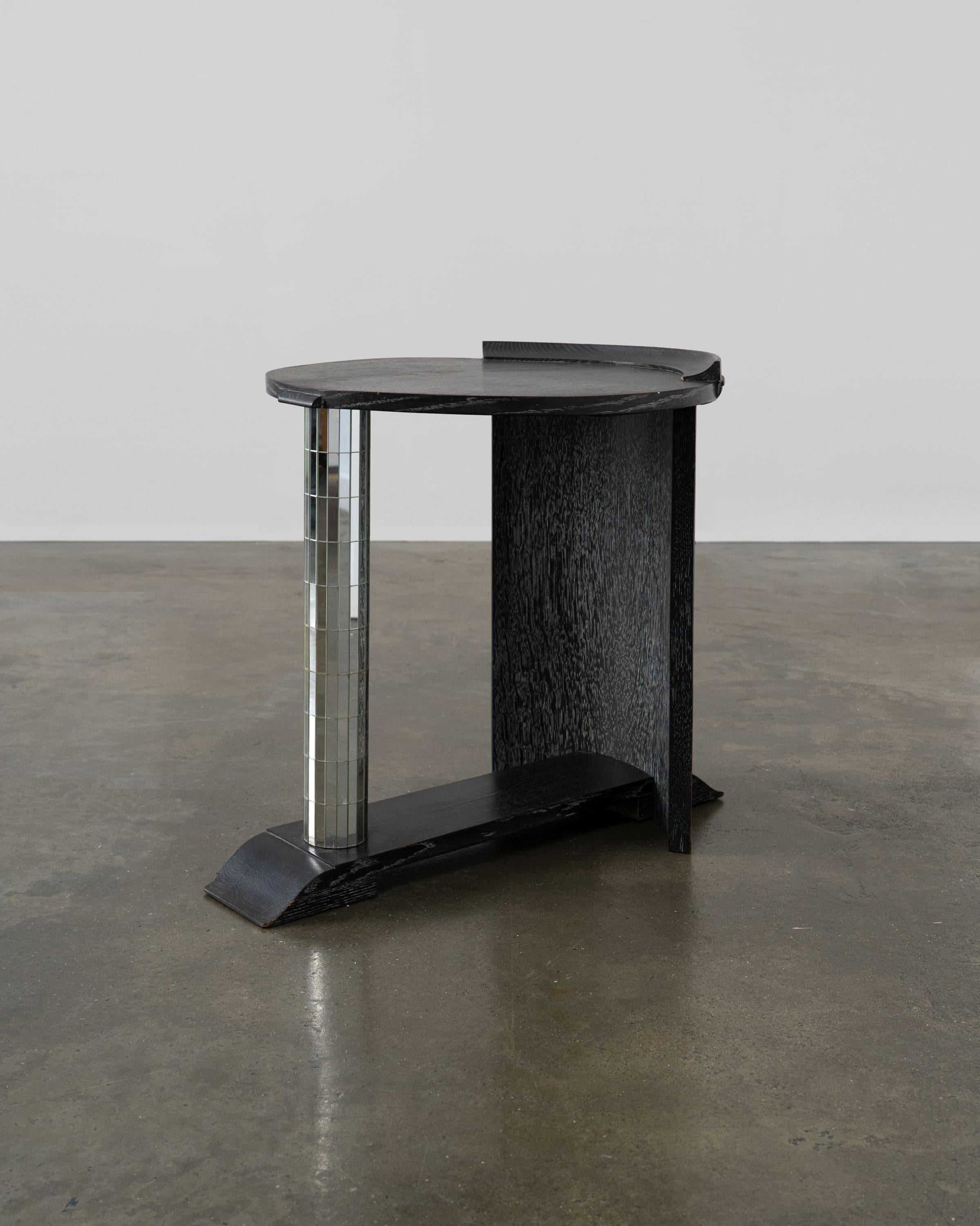 20th Century Vintage Ebonised Oak and Mirror Mosaic Pedestal Table For Sale
