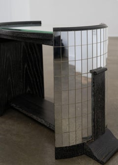 Vintage Ebonised Oak and Mirror Mosaic Side Table