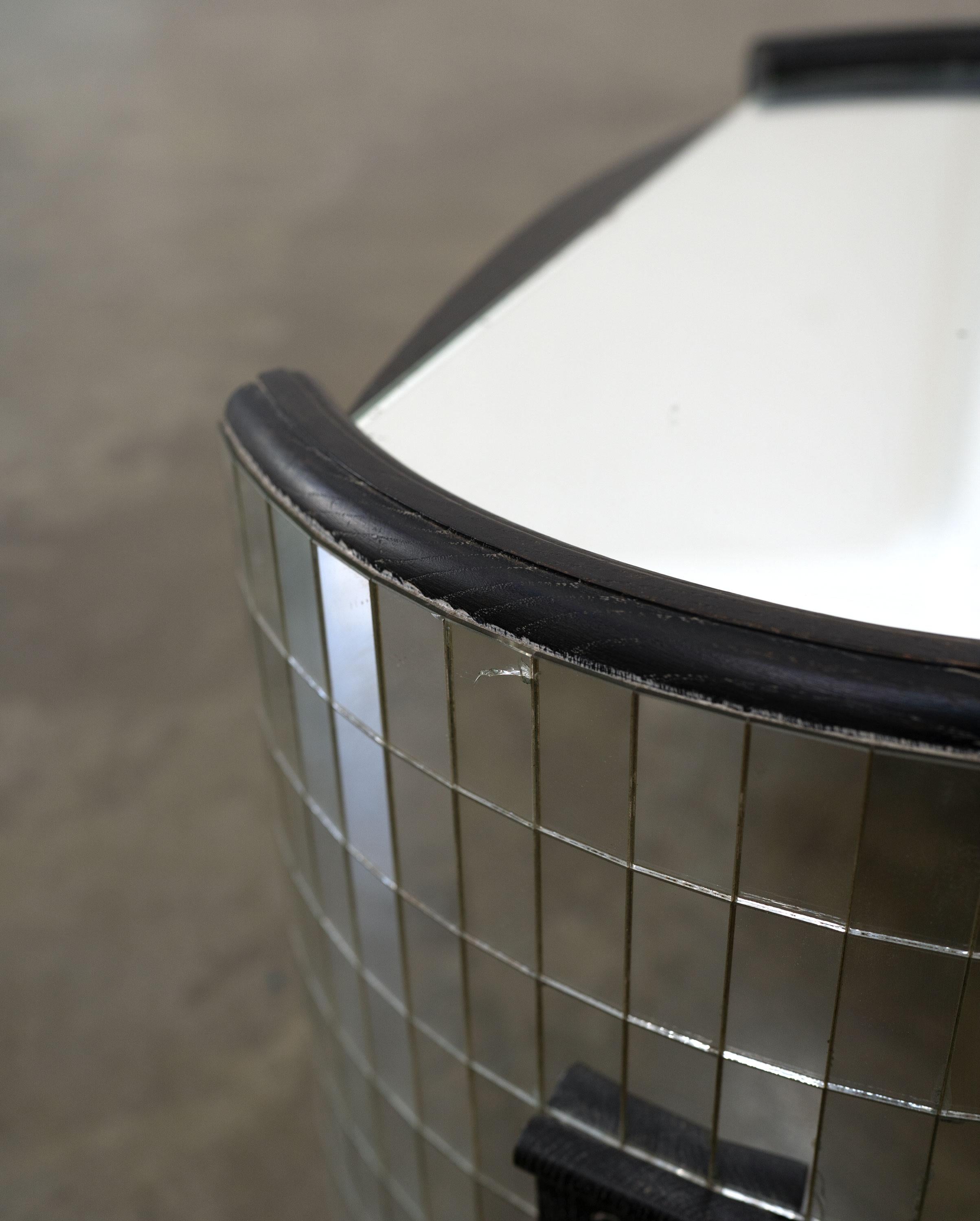 Unknown Vintage Ebonised Oak and Mirror Mosaic Side Table For Sale