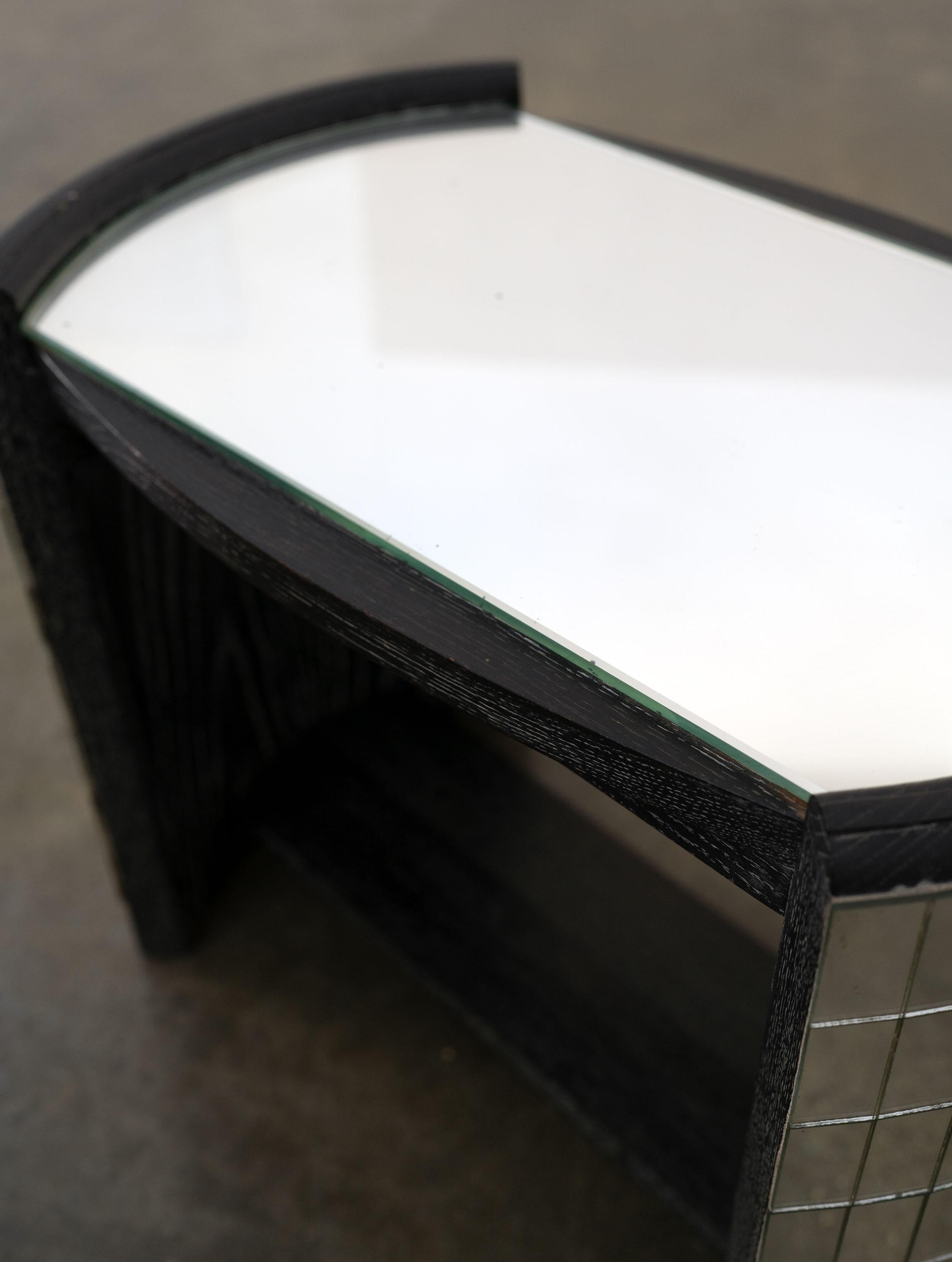 Ebonized Vintage Ebonised Oak and Mirror Mosaic Side Table For Sale