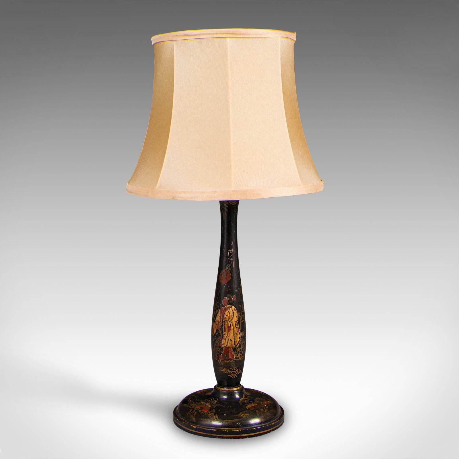 Vintage Ebonised Side Lamp, Oriental, Japanned, Table Light, Art Deco, C.1930 In Good Condition For Sale In Hele, Devon, GB