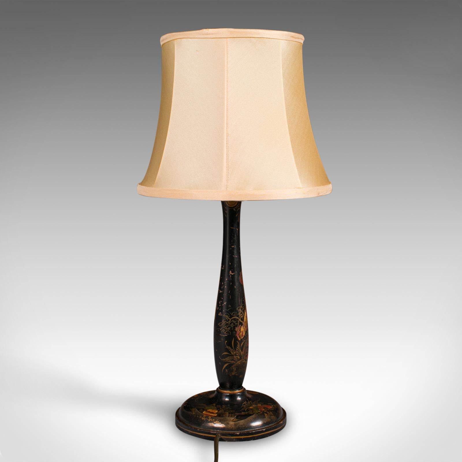20th Century Vintage Ebonised Side Lamp, Oriental, Japanned, Table Light, Art Deco, C.1930 For Sale