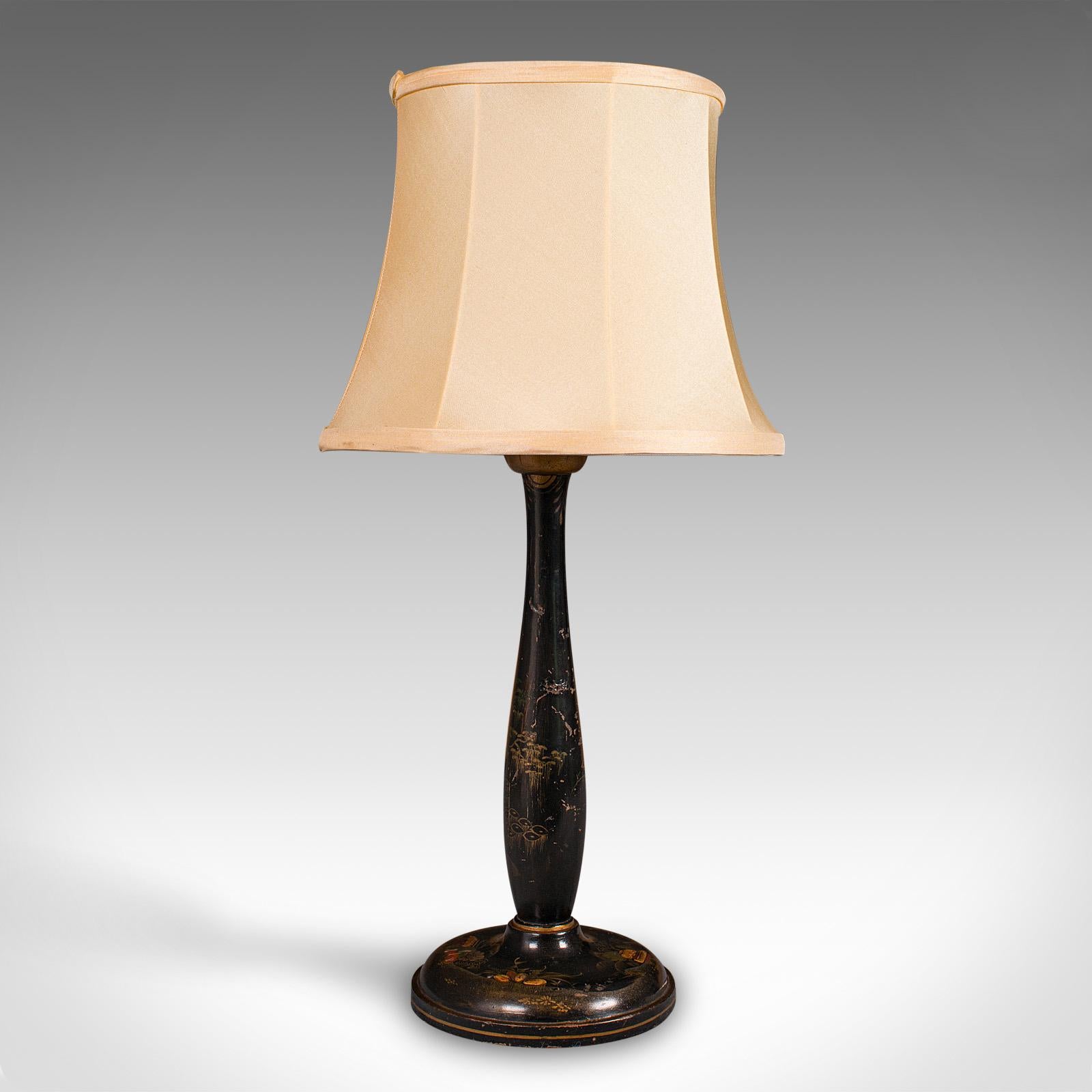 Wood Vintage Ebonised Side Lamp, Oriental, Japanned, Table Light, Art Deco, C.1930 For Sale
