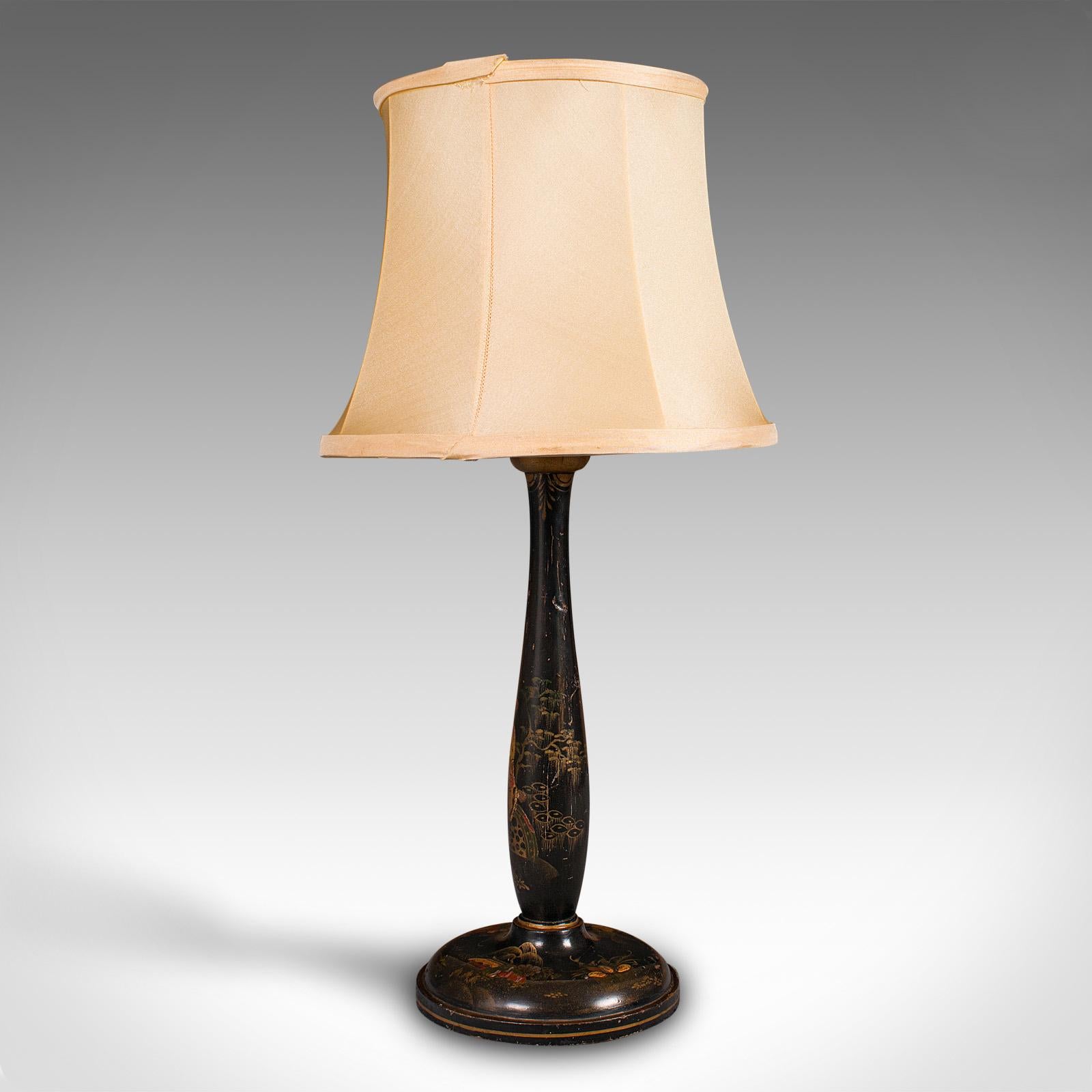 Vintage Ebonised Side Lamp, Oriental, Japanned, Table Light, Art Deco, C.1930 For Sale 1